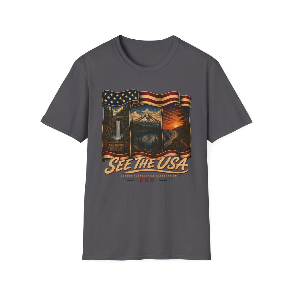 See the USA — Vintage American Flag Scenic Travel Tee