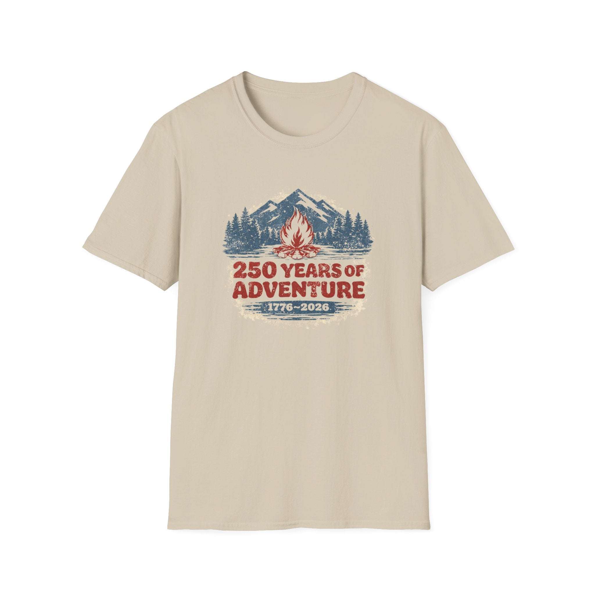 250 Years of Adventure — 1776–2026 Patriotic Outdoor Campfire Tee