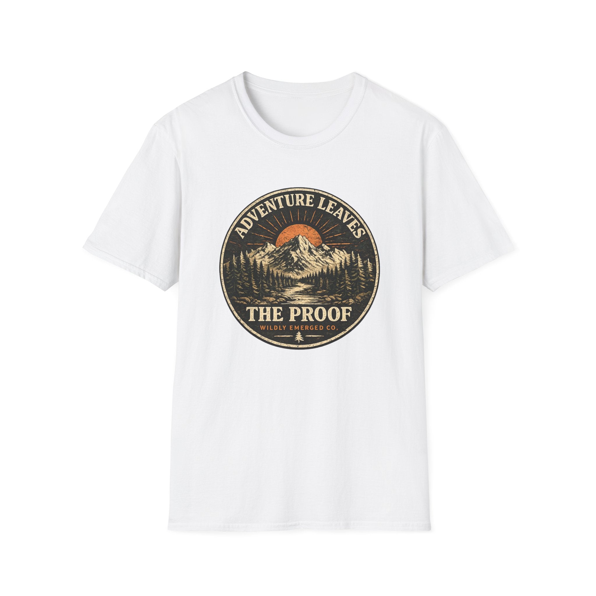 Adventure Leaves Mountain — Retro Sunset Outdoors Graphic Tee