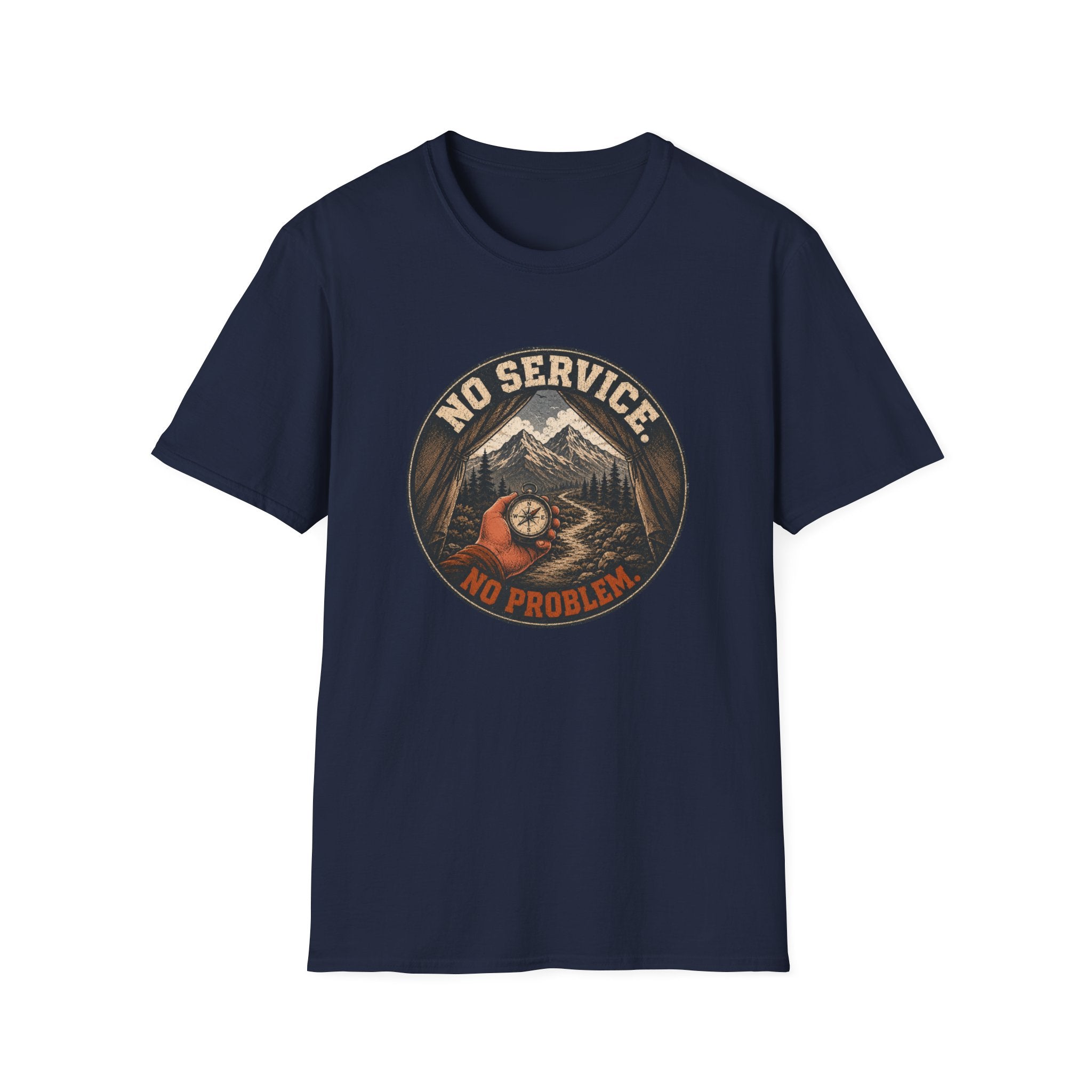No Service No Problem — Adventure Compass Mountain Graphic Tee
