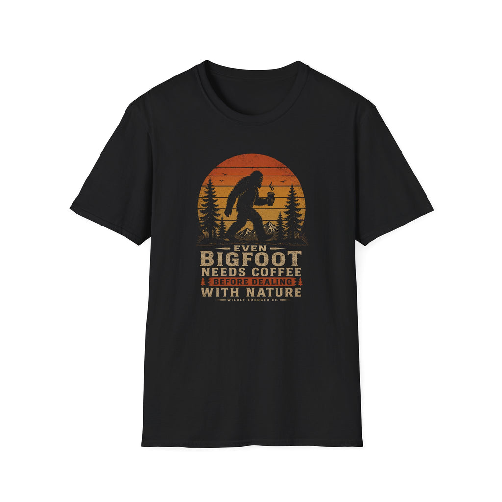 Bigfoot Needs Coffee T-Shirt – Funny Sasquatch Camping Graphic Tee