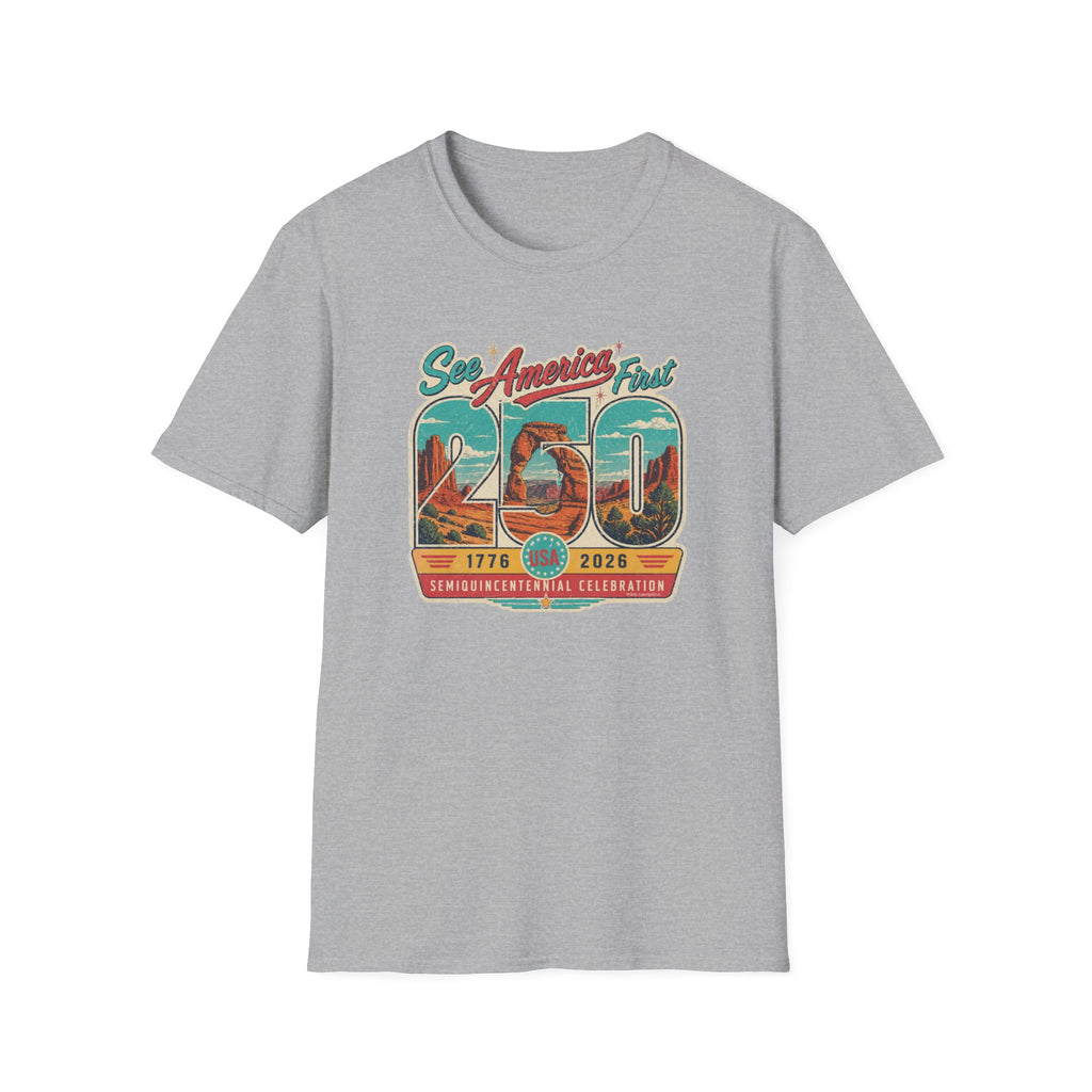 See America First 250 — 1776–2026 Travel Retro Anniversary Tee