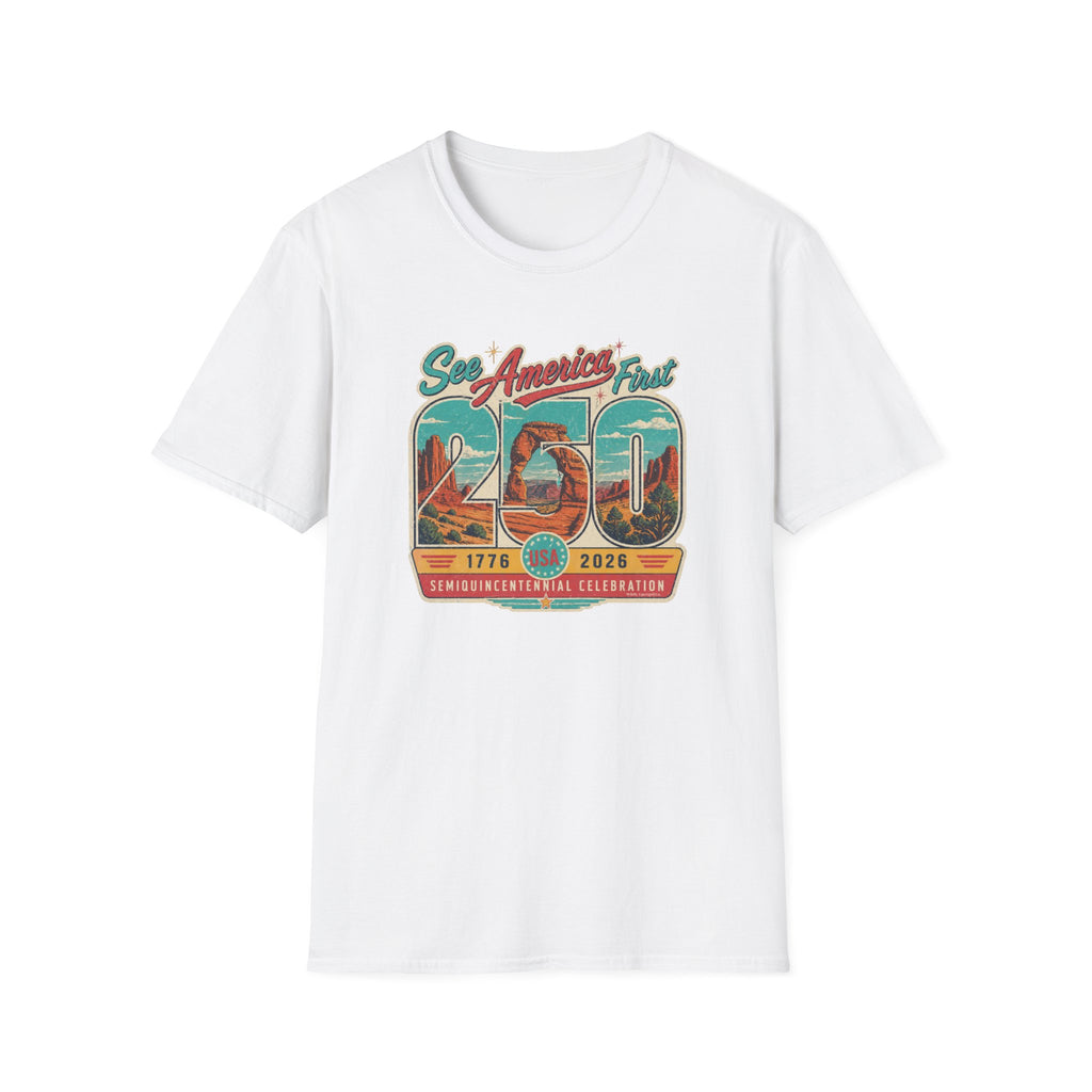 See America First 250 — 1776–2026 Travel Retro Anniversary Tee