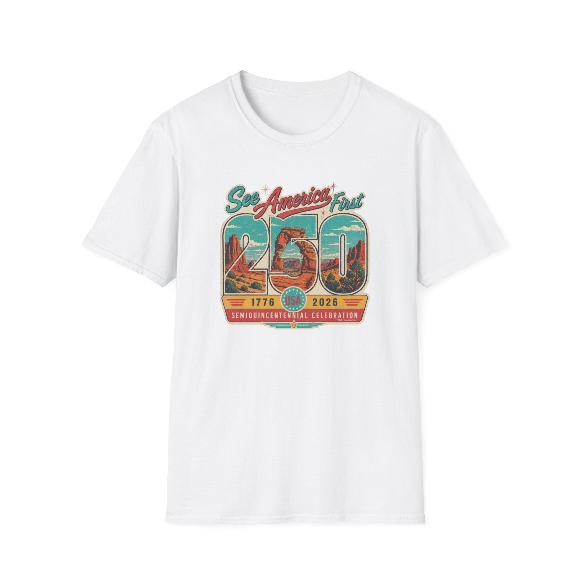 See America First 250 — 1776–2026 Travel Retro Anniversary Tee