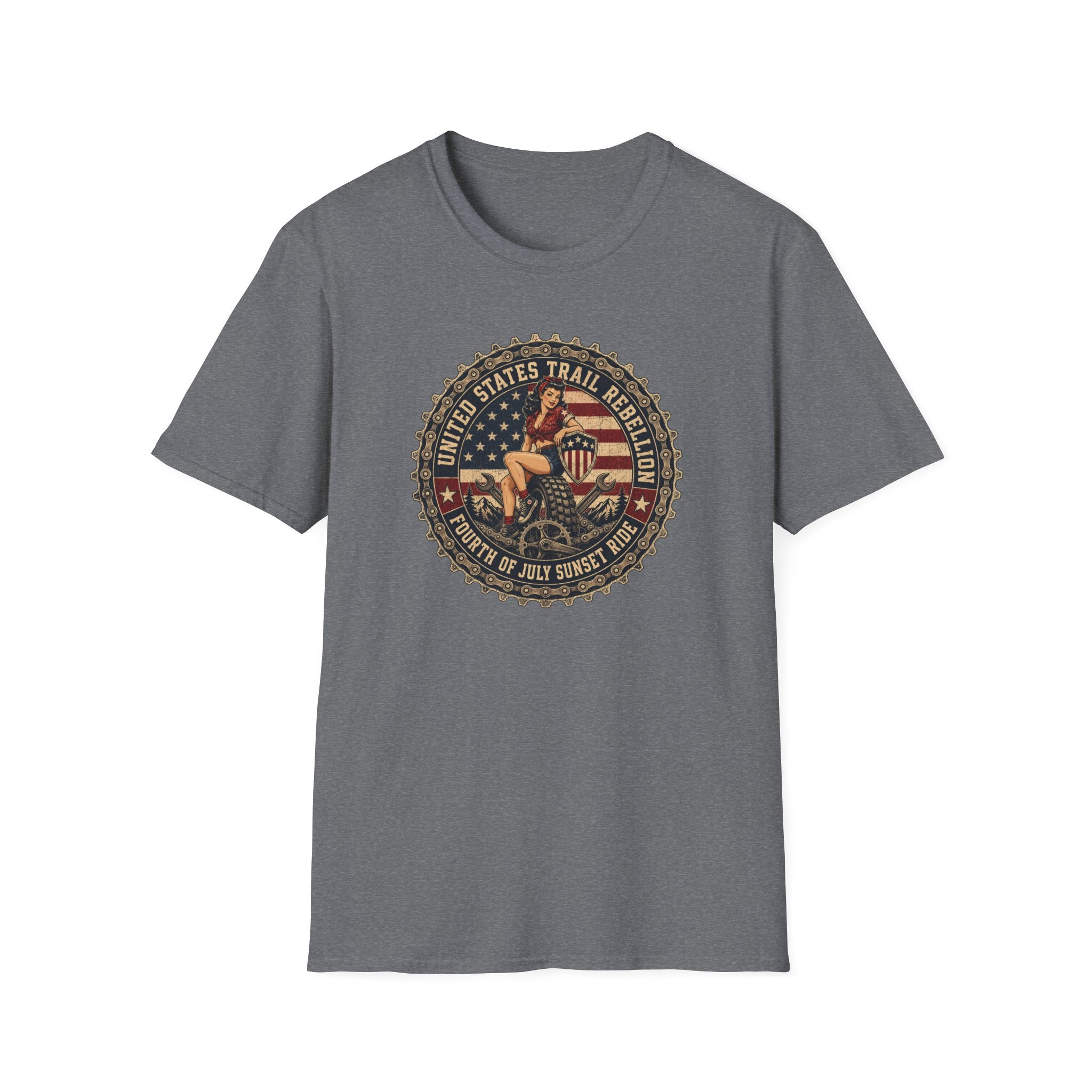 Trail Rebellion — Vintage American Flag Pinup Graphic