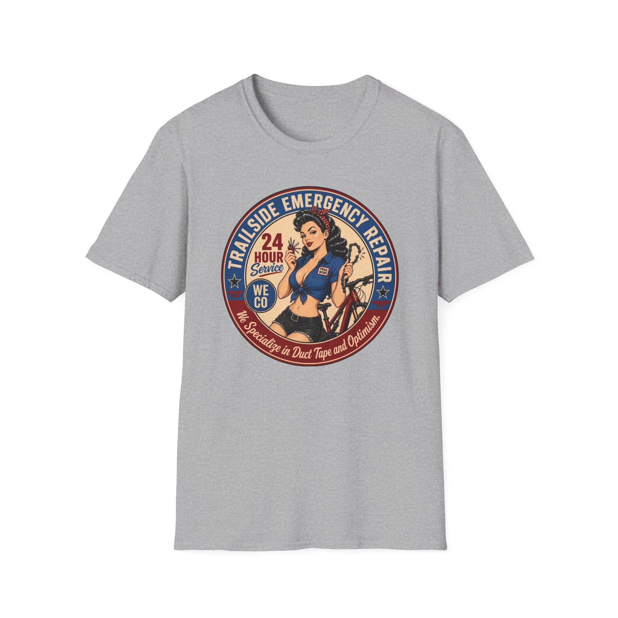 Trailside Emergency Repair — 24 Hour Service Pin-Up Graphic Tee