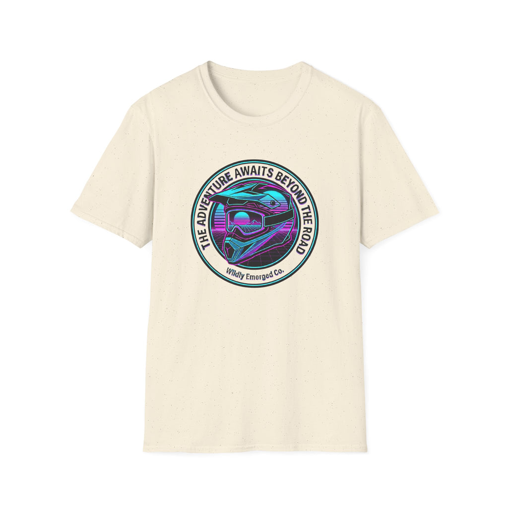Adventure Helmet— "The Adventure Awaits Beyond the Road" Motorcycle Tee