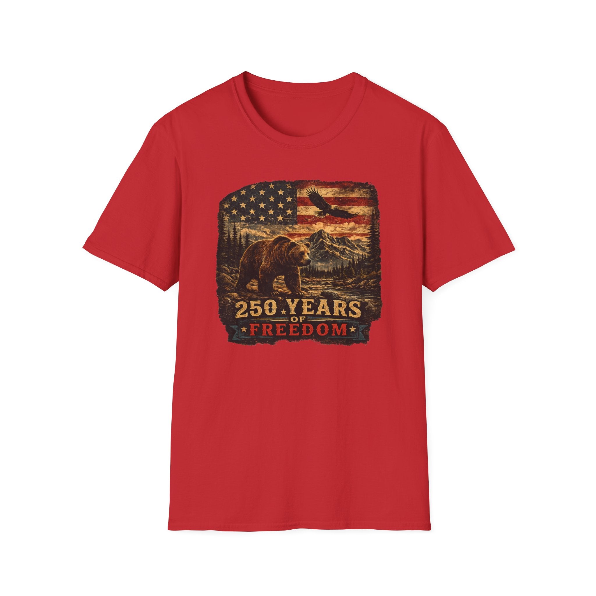 Bear & Eagle American Flag — "250 Years Freedom" Vintage Patriotic Tee