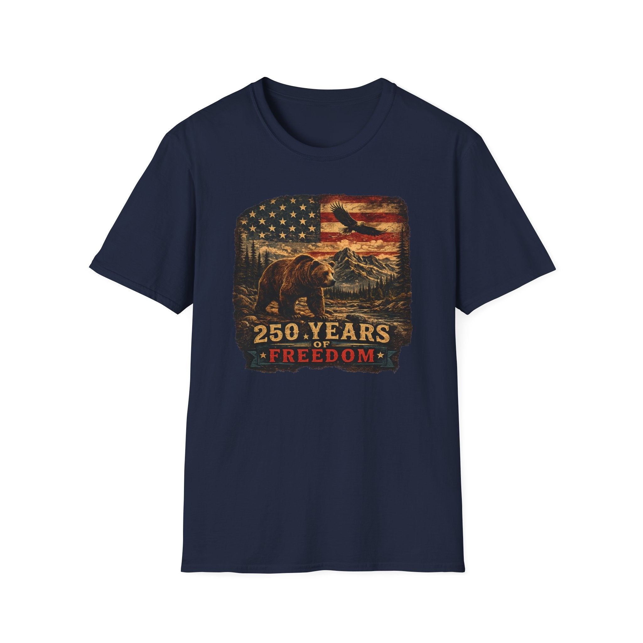 Bear & Eagle American Flag — "250 Years Freedom" Vintage Patriotic Tee