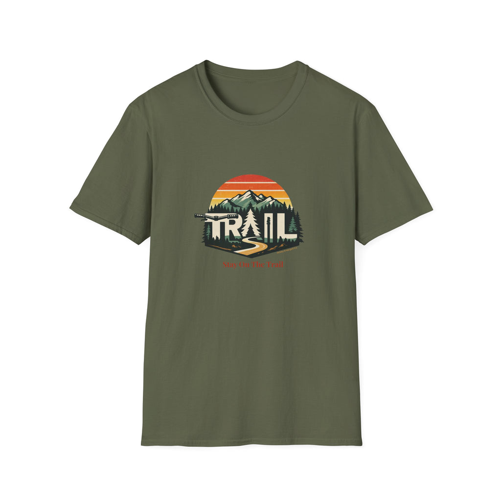 Trail — Retro Mountain Hiking Tee (Sunset & Forest)