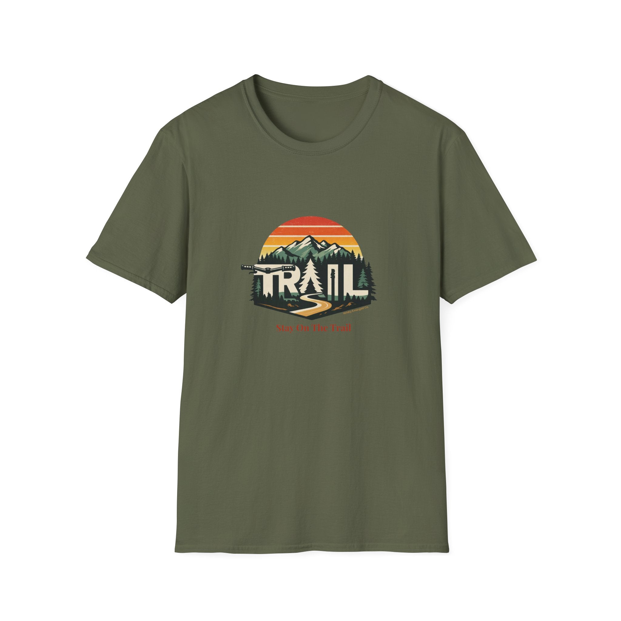 Trail — Retro Mountain Hiking Tee (Sunset & Forest)