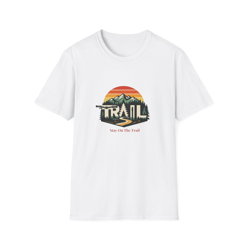 Trail — Retro Mountain Hiking Tee (Sunset & Forest)
