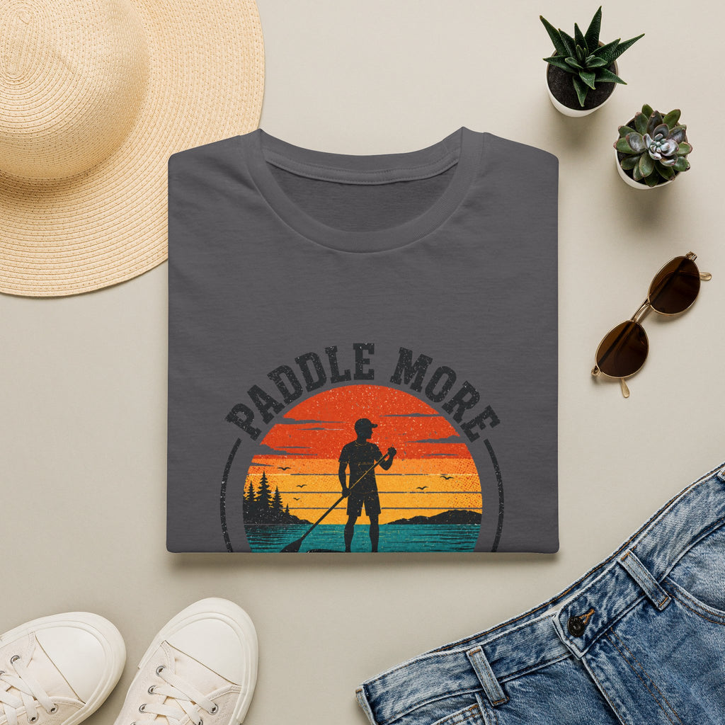 Paddle More Worry Less — Retro Sunset Stand Up Paddleboard Tee