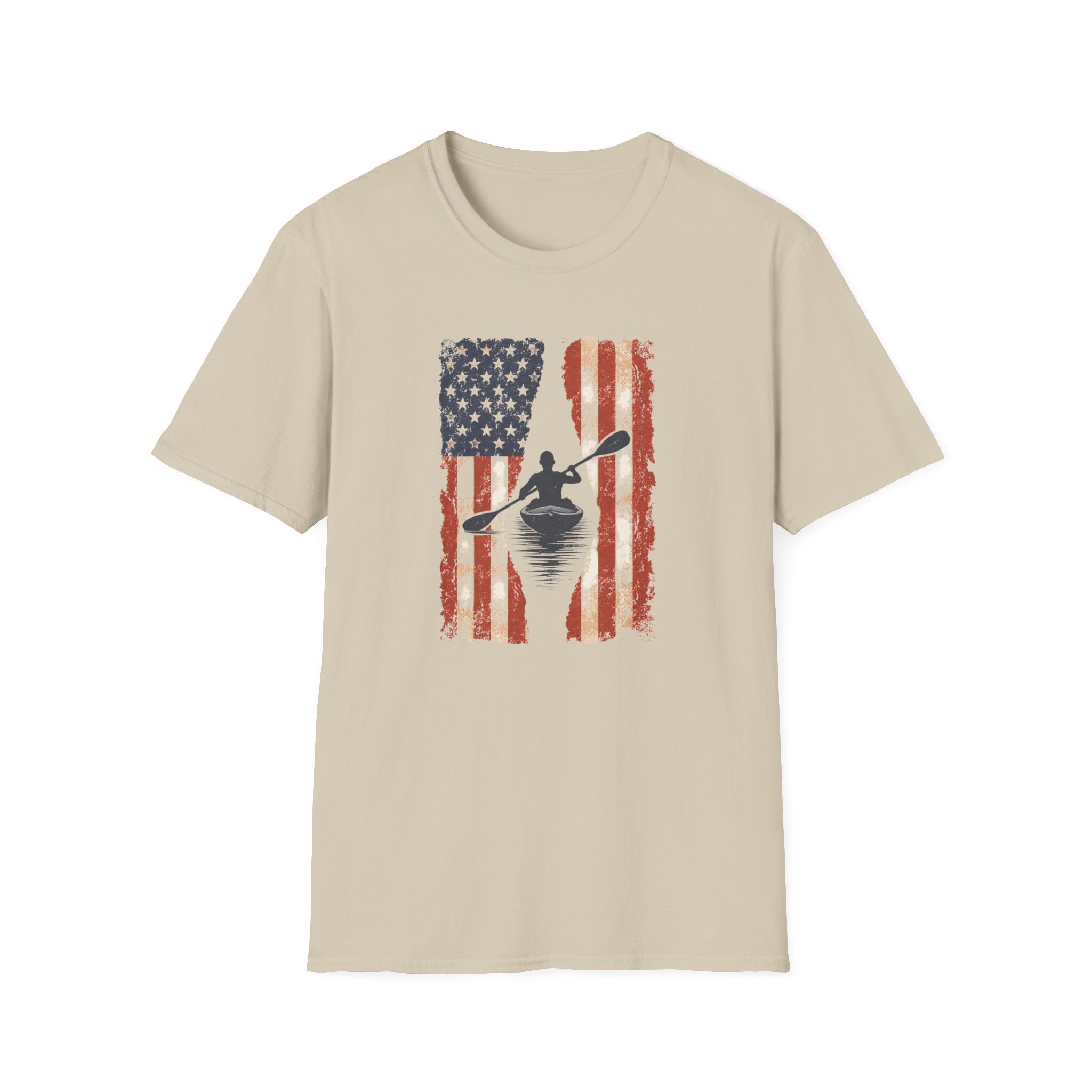 American Kayak Flag — Patriotic Kayaking Tee for Outdoorsmen