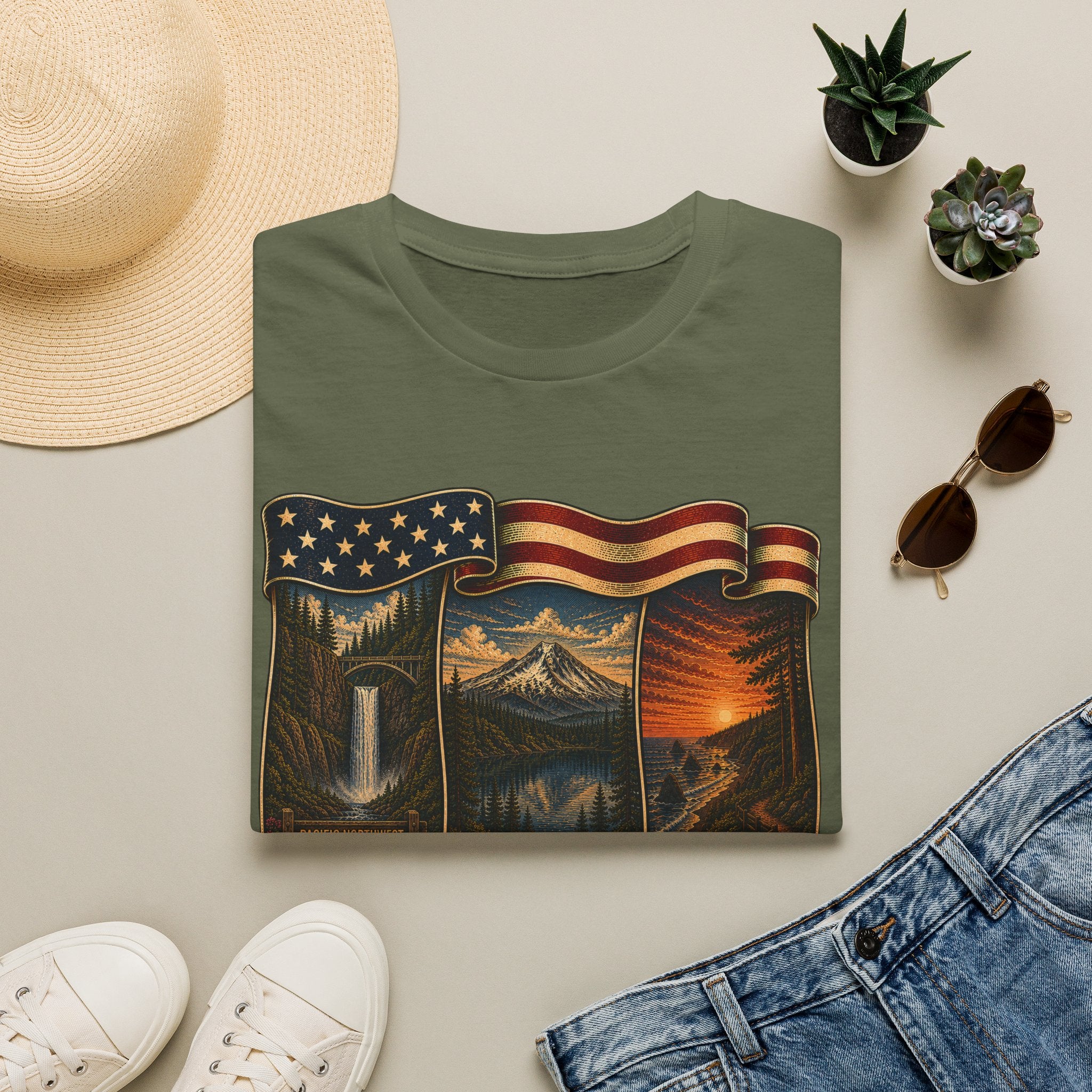 See the USA — Vintage American Flag Scenic Travel Tee