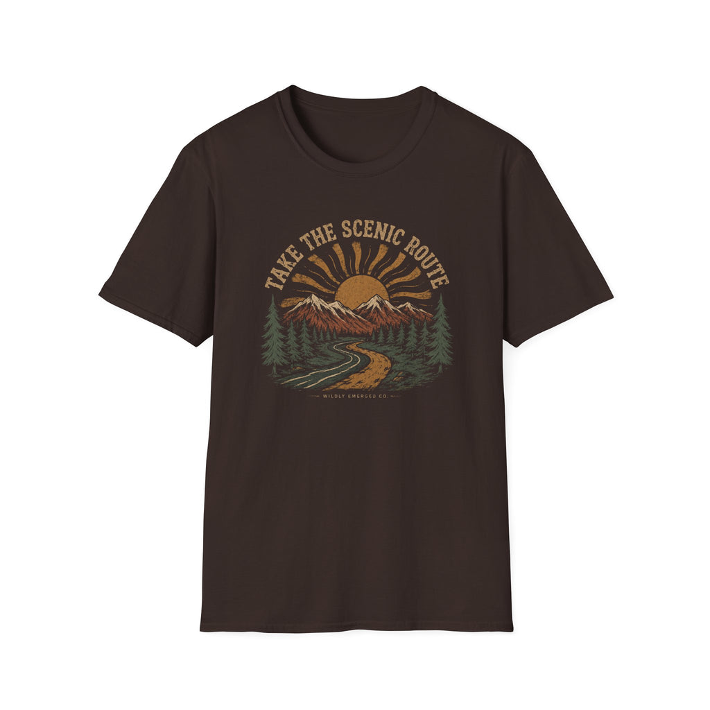 'Take the Scenic Route' Mountain & Sun Graphic T‑Shirt