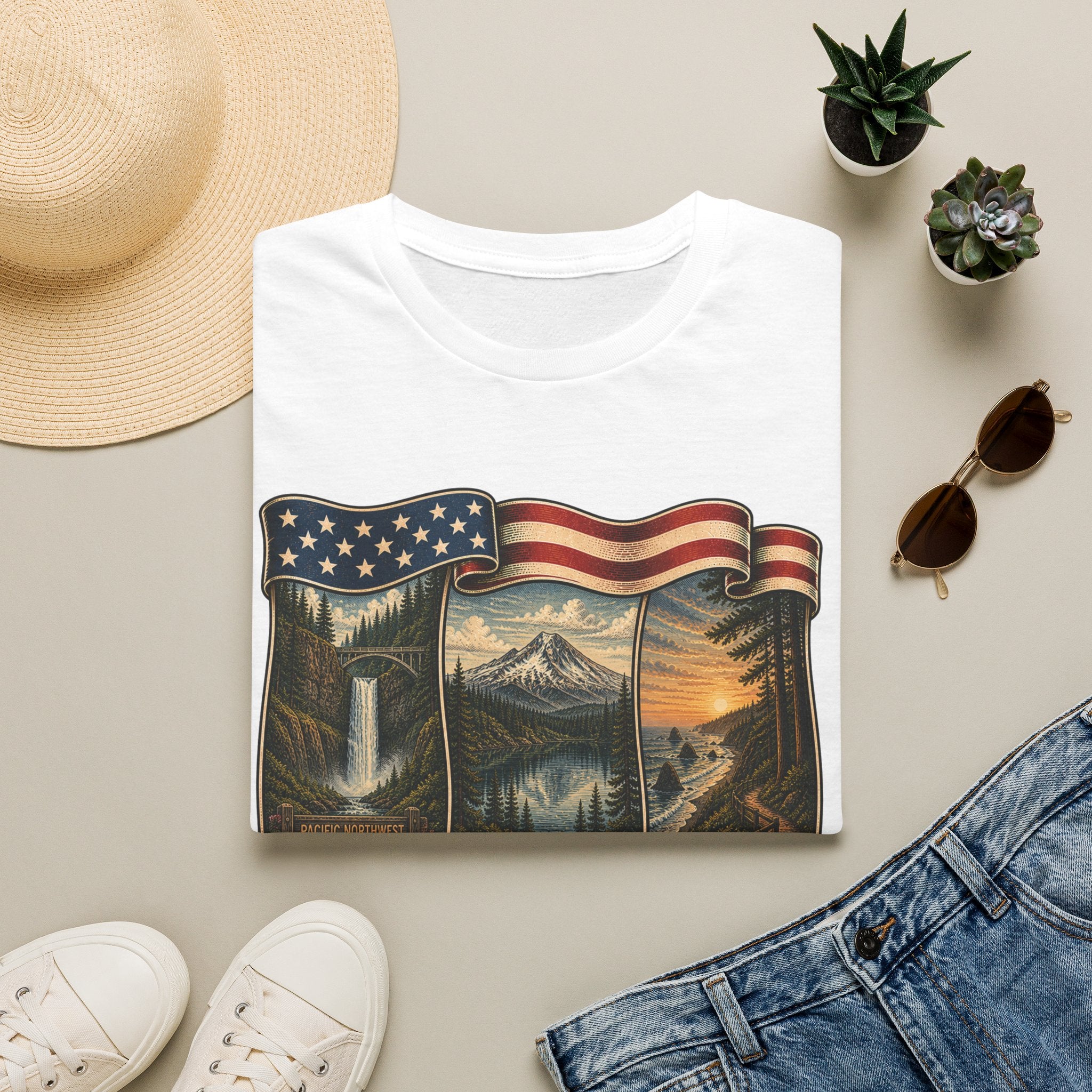 See the USA — Vintage American Flag Scenic Travel Tee