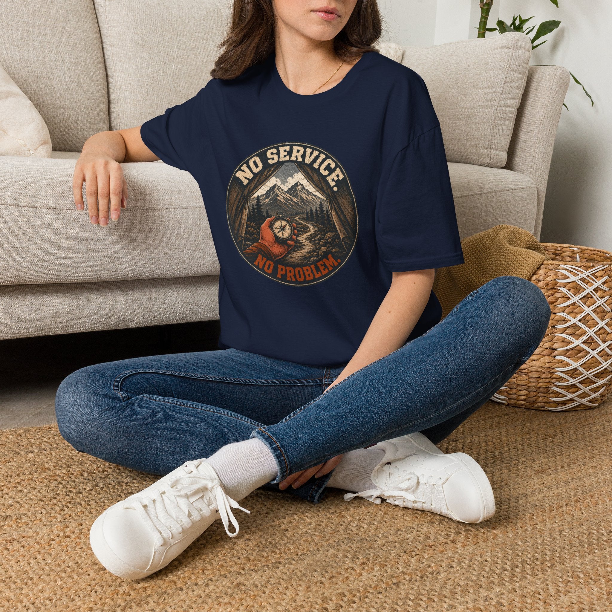 No Service No Problem — Adventure Compass Mountain Graphic Tee