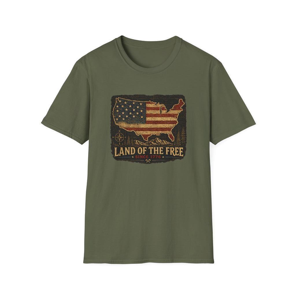 Patriotic USA Map — 'Land of the Free' Vintage Flag Tee