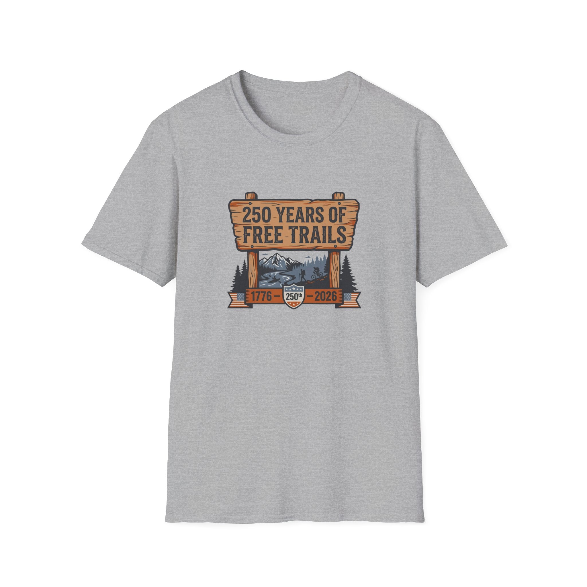 250 Years of Free Trails — Patriotic National Trails Hiking Tee (1776–2026)
