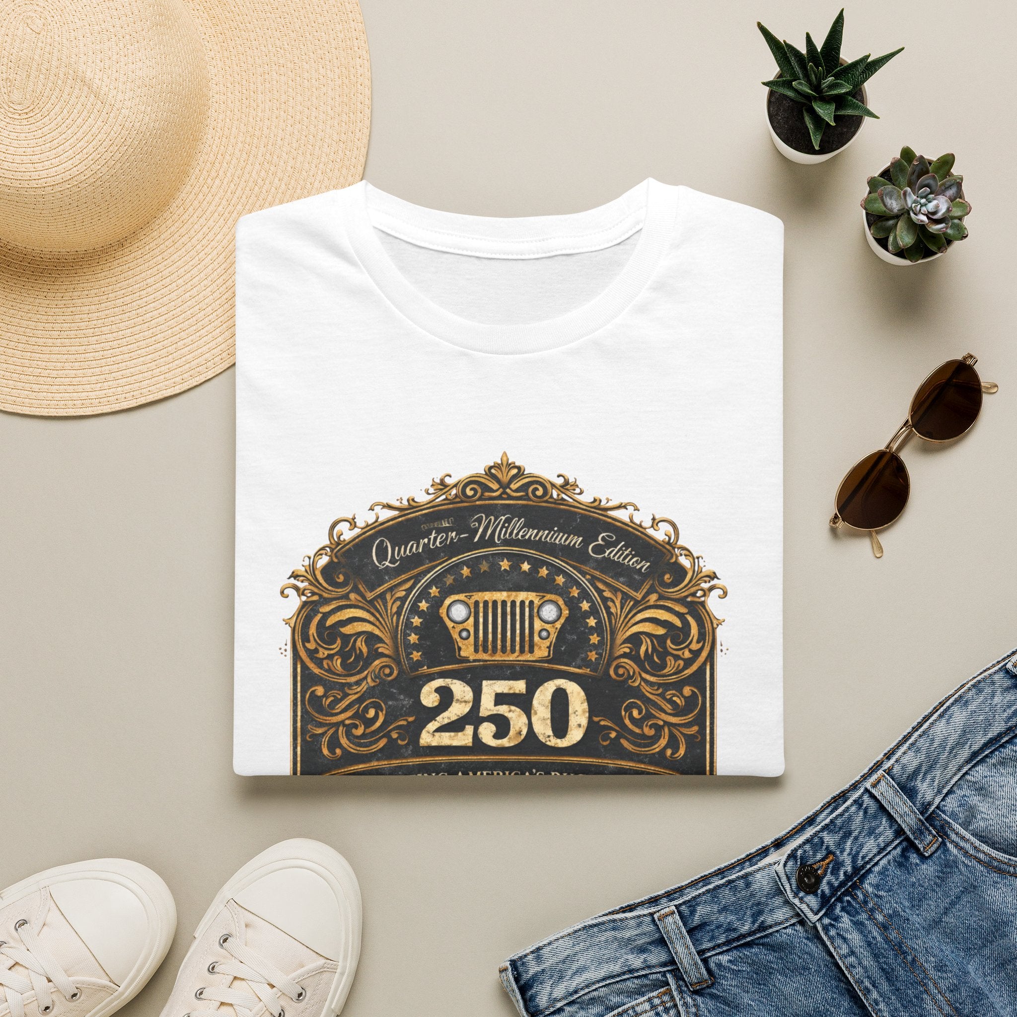 Vintage Jeep 250 Emblem — Quarter-Millennium Off-Road Anniversary Tee