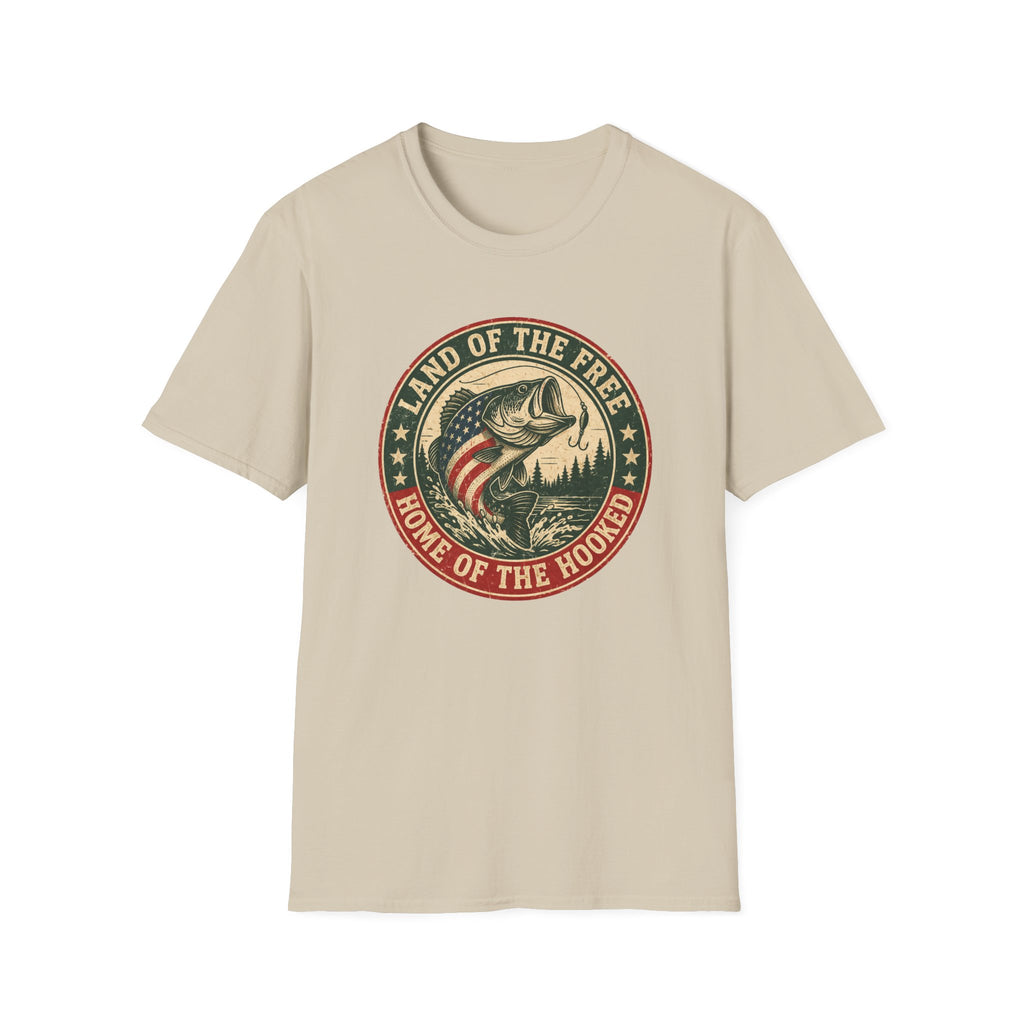 Land of the Free Fishing — "Home of the Hooked" Patriotic Bass Tee
