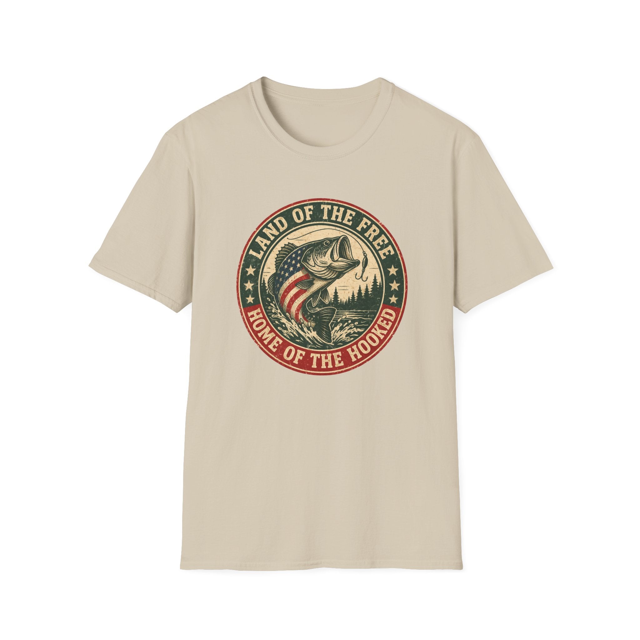 Land of the Free Fishing — "Home of the Hooked" Patriotic Bass Tee