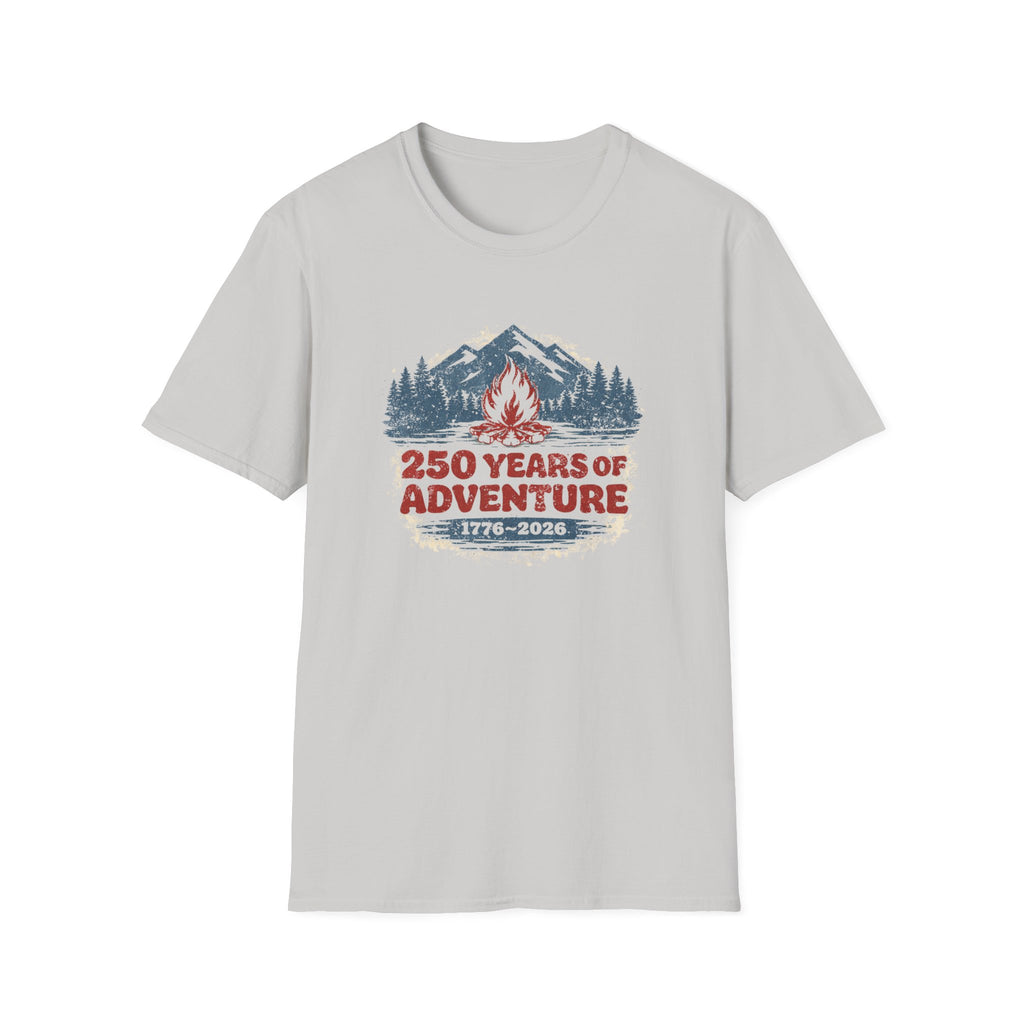 250 Years of Adventure — 1776–2026 Patriotic Outdoor Campfire Tee