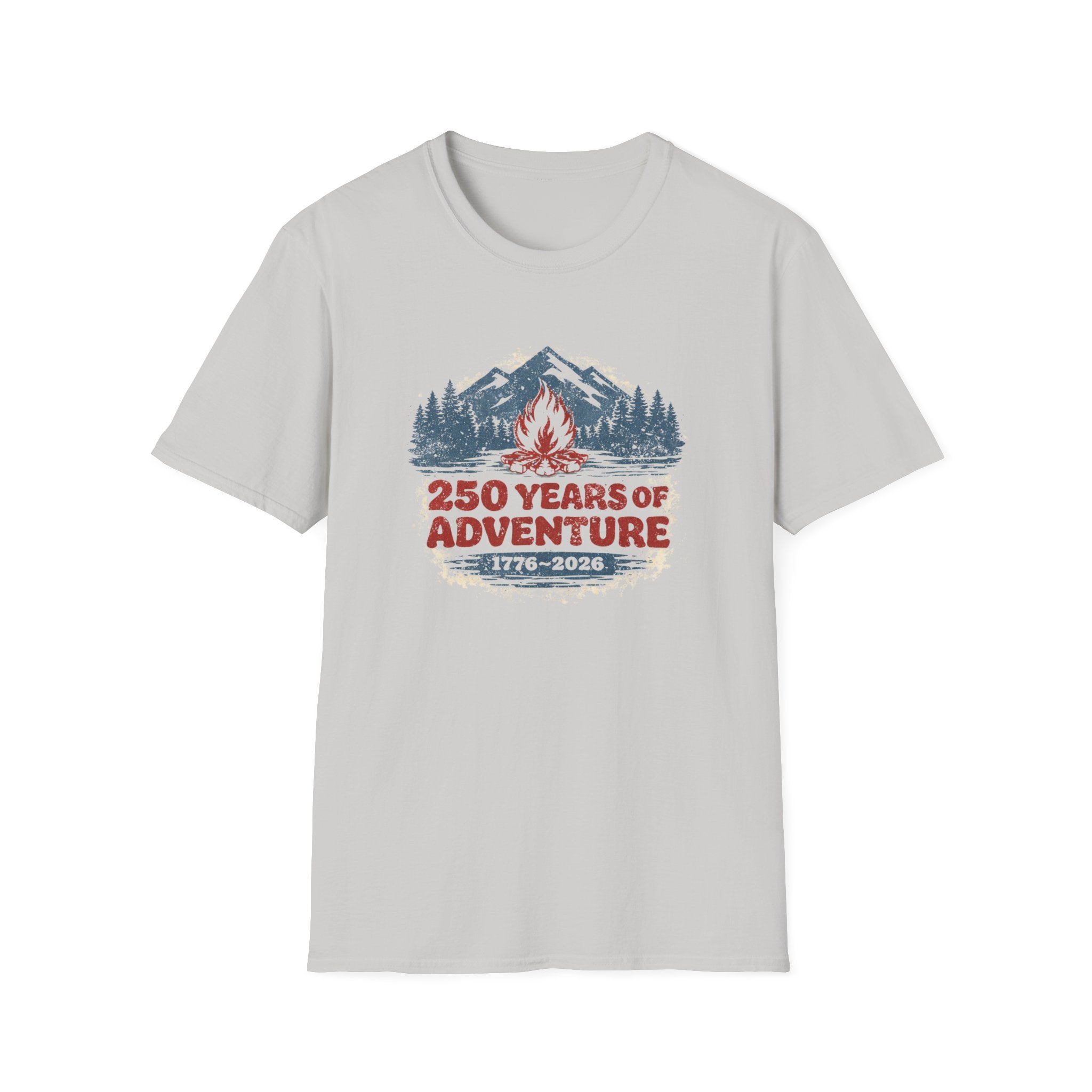 250 Years of Adventure — 1776–2026 Patriotic Outdoor Campfire Tee