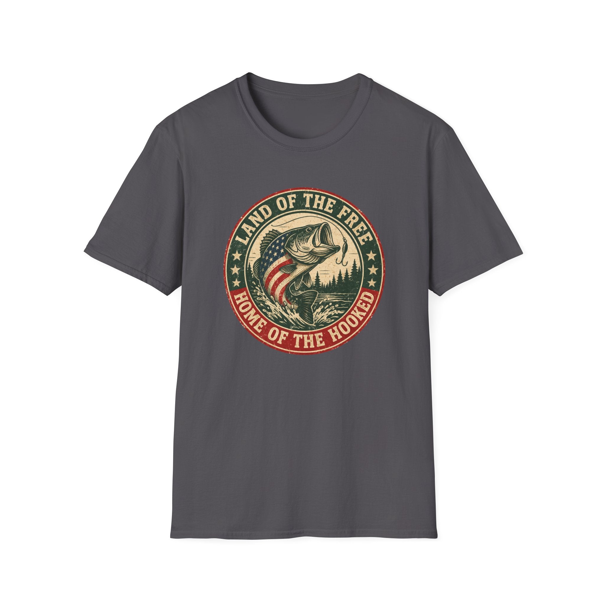Land of the Free Fishing — "Home of the Hooked" Patriotic Bass Tee