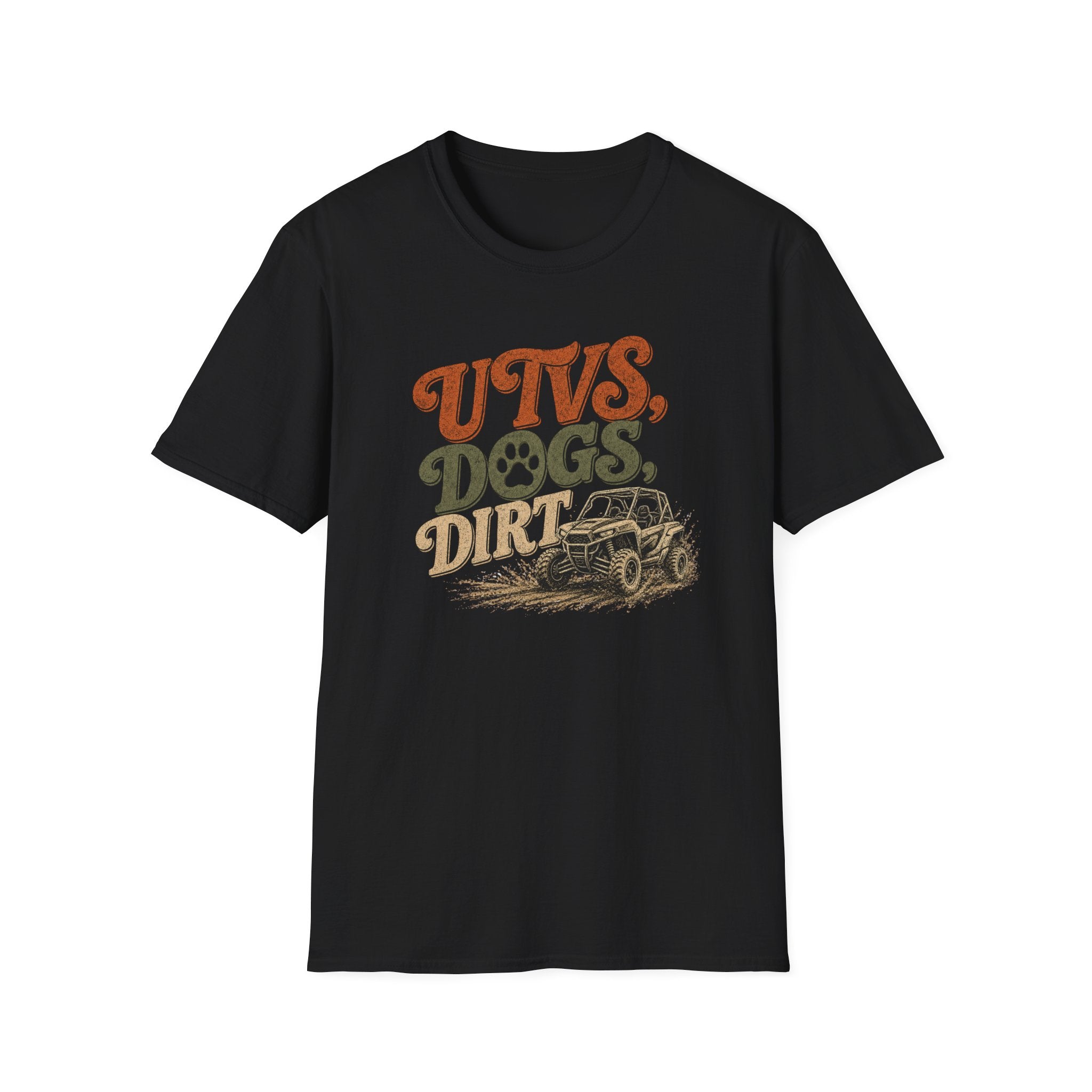 UTVs, Dogs, Dirt Graphic T-Shirt — Off-Road Adventure Tee