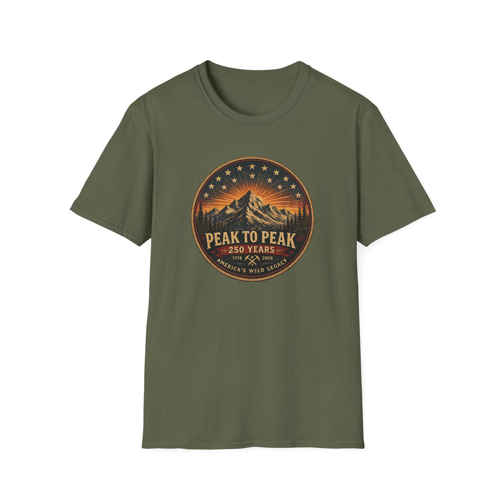 Peak to Peak Mountain T-Shirt — Vintage National Park Sunset Design