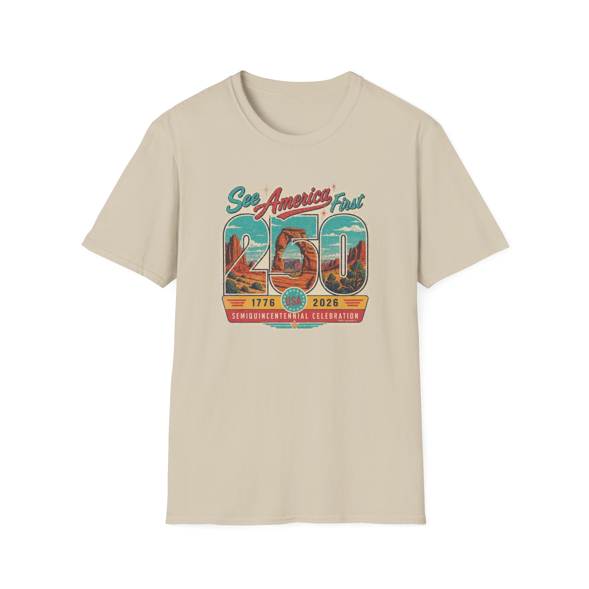 See America First 250 — 1776–2026 Travel Retro Anniversary Tee