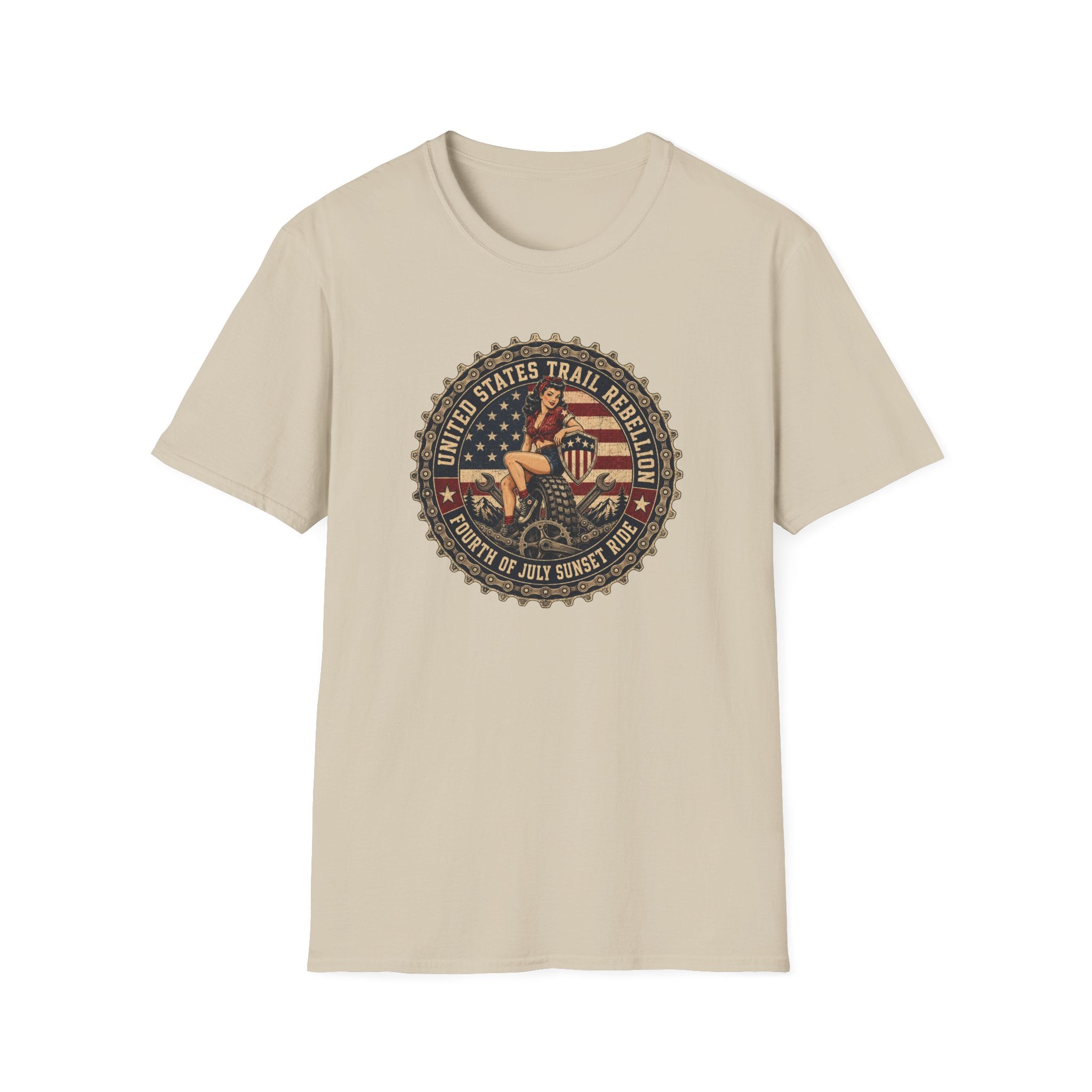 Trail Rebellion — Vintage American Flag Pinup Graphic