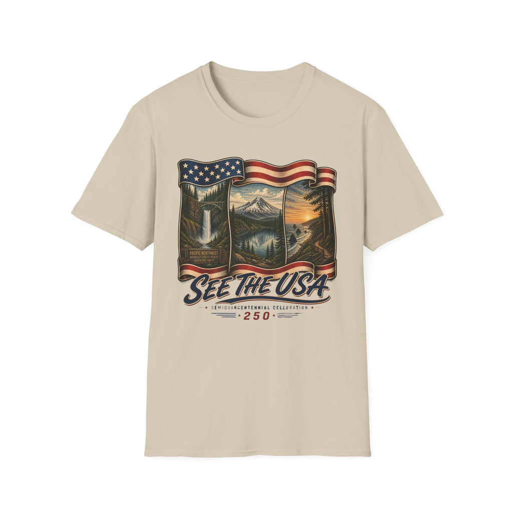 See the USA — Vintage American Flag Scenic Travel Tee
