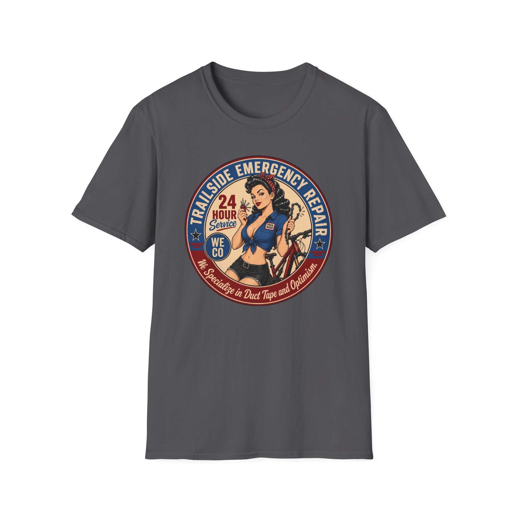 Trailside Emergency Repair — 24 Hour Service Pin-Up Graphic Tee