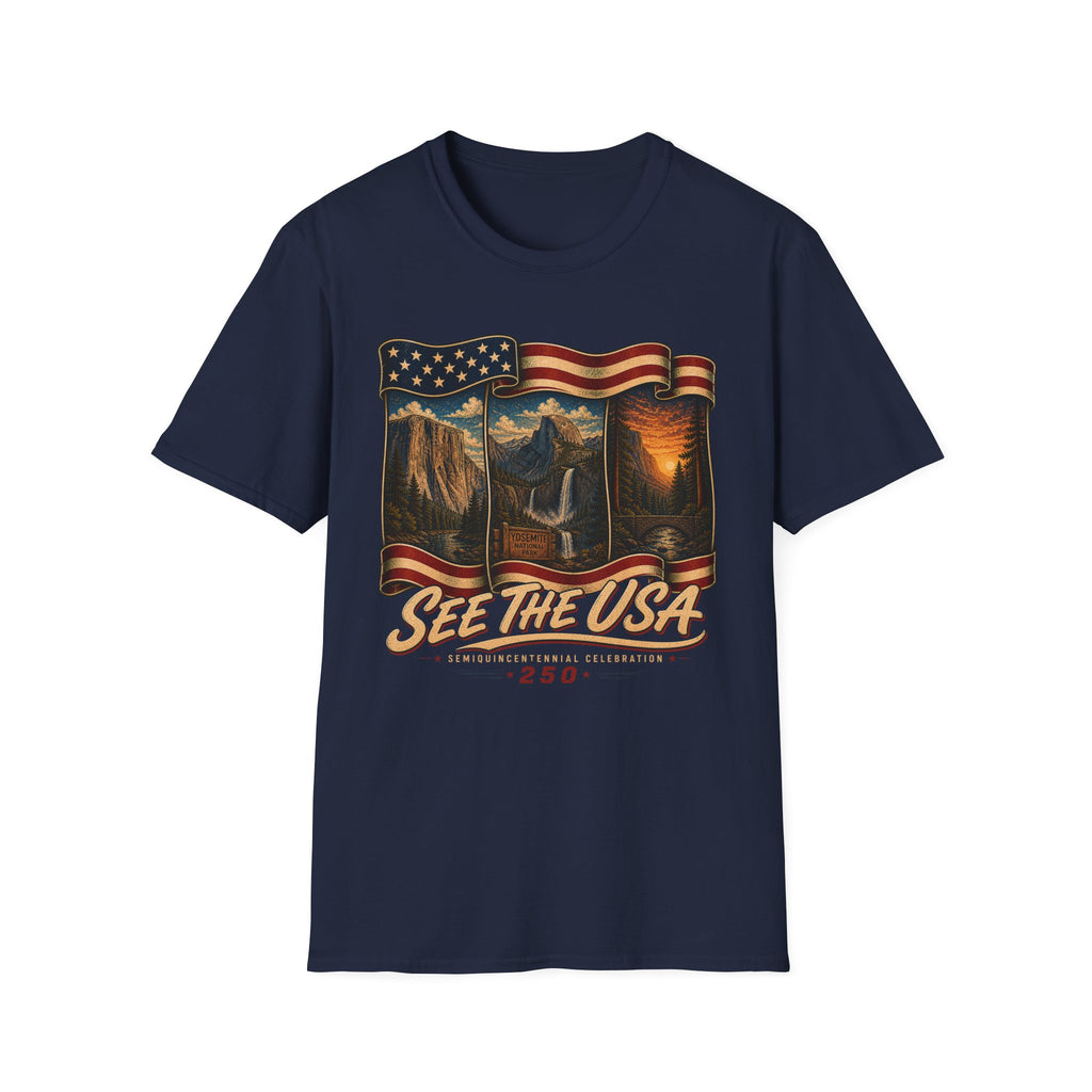 See the USA — Vintage American Flag National Parks Scenic Tee
