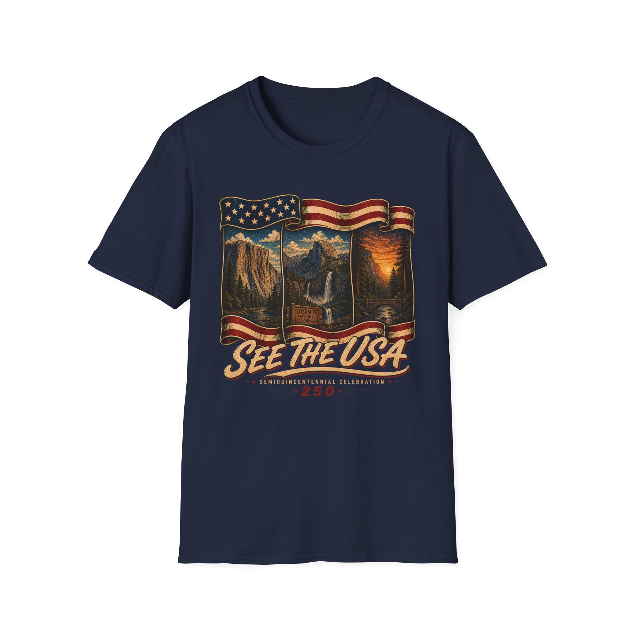 See the USA — Vintage American Flag National Parks Scenic Tee
