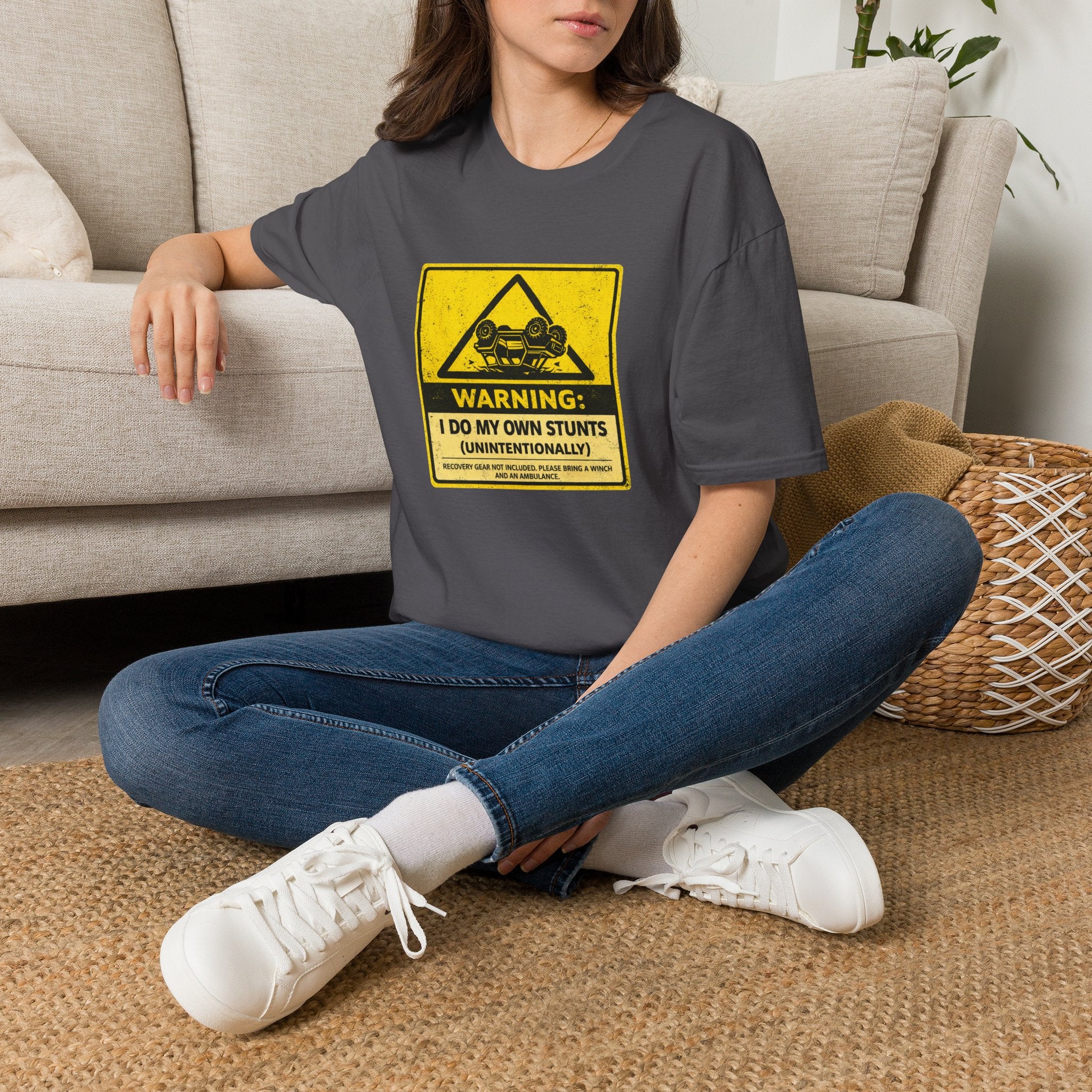 "Warning: I Do My Own Stunts (Unintentionally)" Vintage Warning Sign
