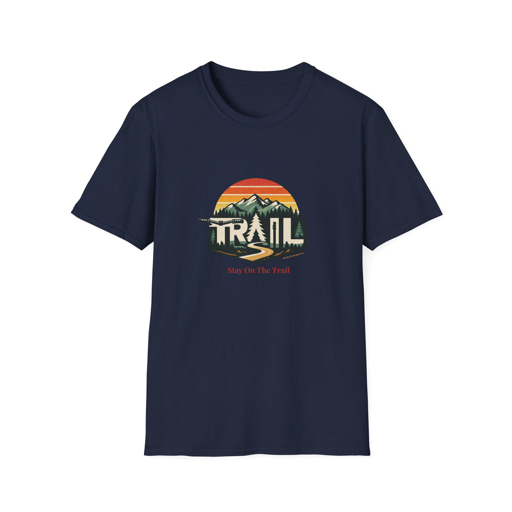 Trail — Retro Mountain Hiking Tee (Sunset & Forest)