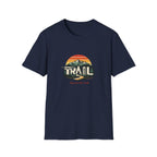 Trail — Retro Mountain Hiking Tee (Sunset & Forest)