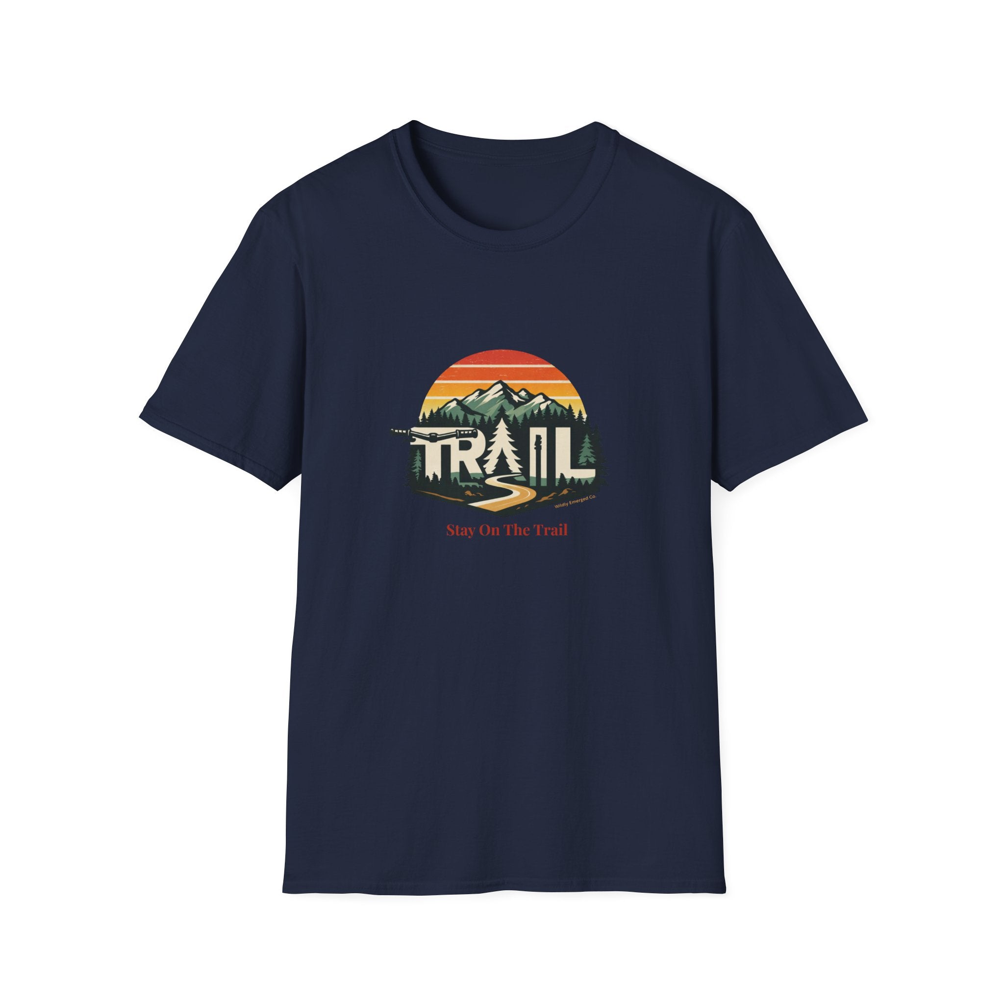 Trail — Retro Mountain Hiking Tee (Sunset & Forest)