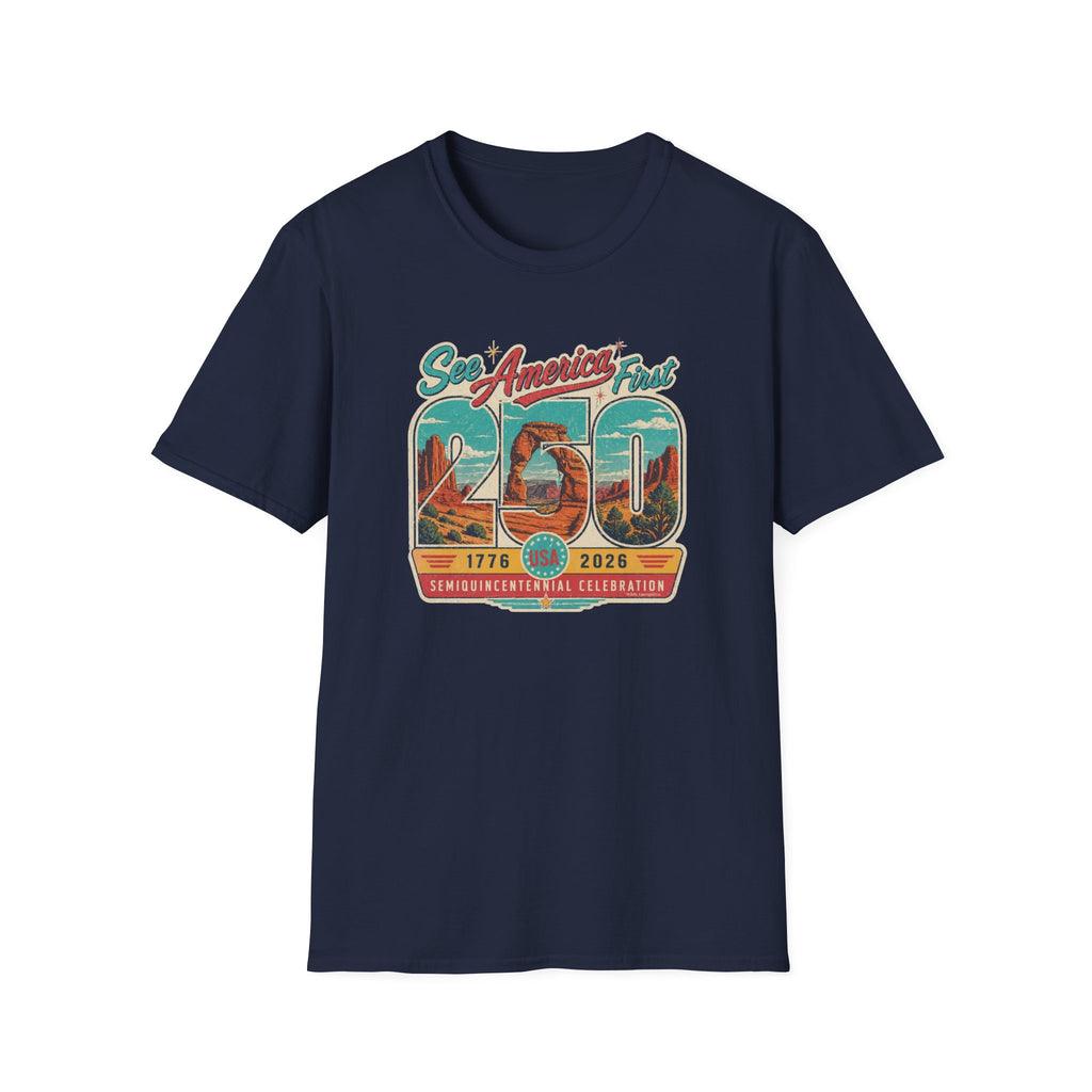 See America First 250 — 1776–2026 Travel Retro Anniversary Tee