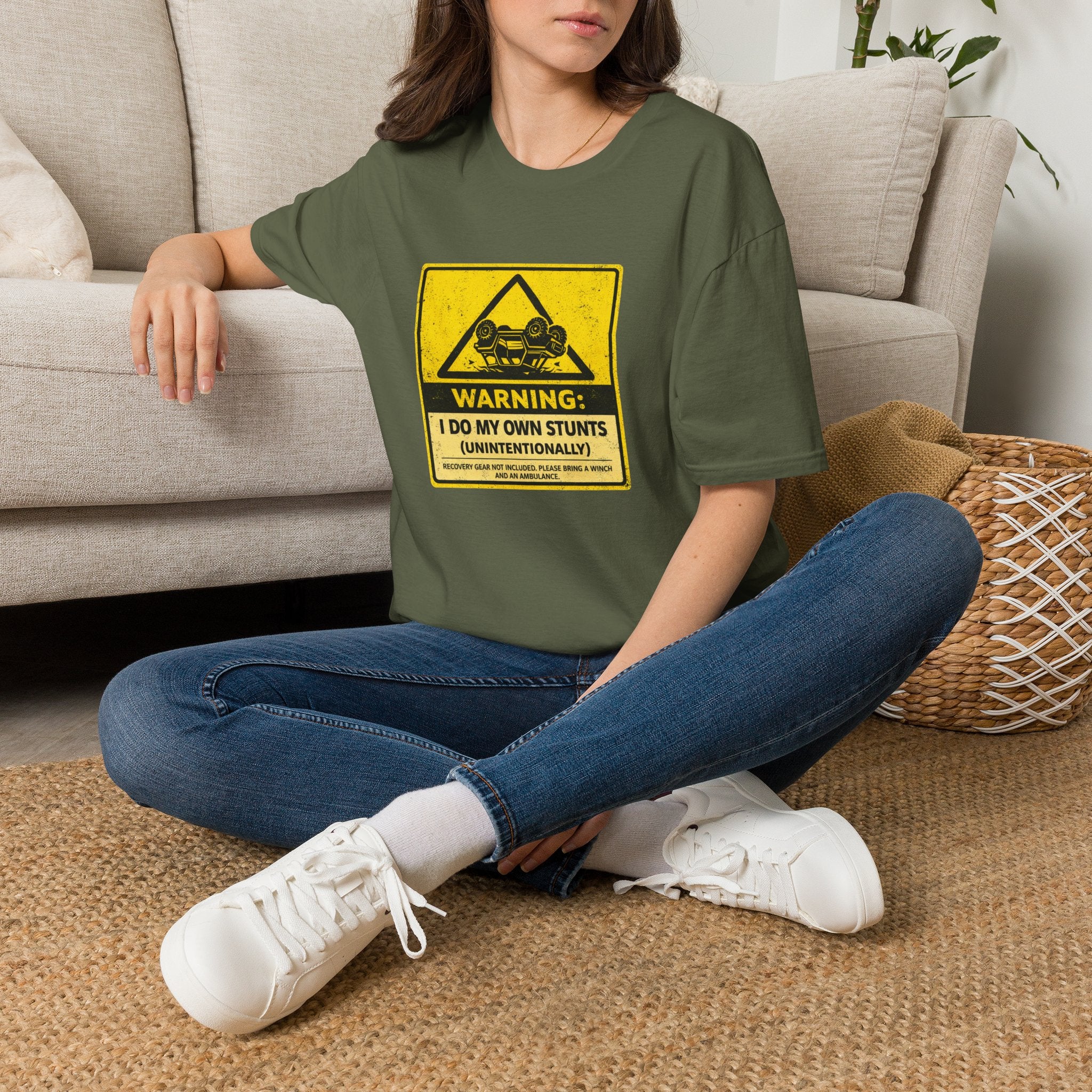 "Warning: I Do My Own Stunts (Unintentionally)" Vintage Warning Sign