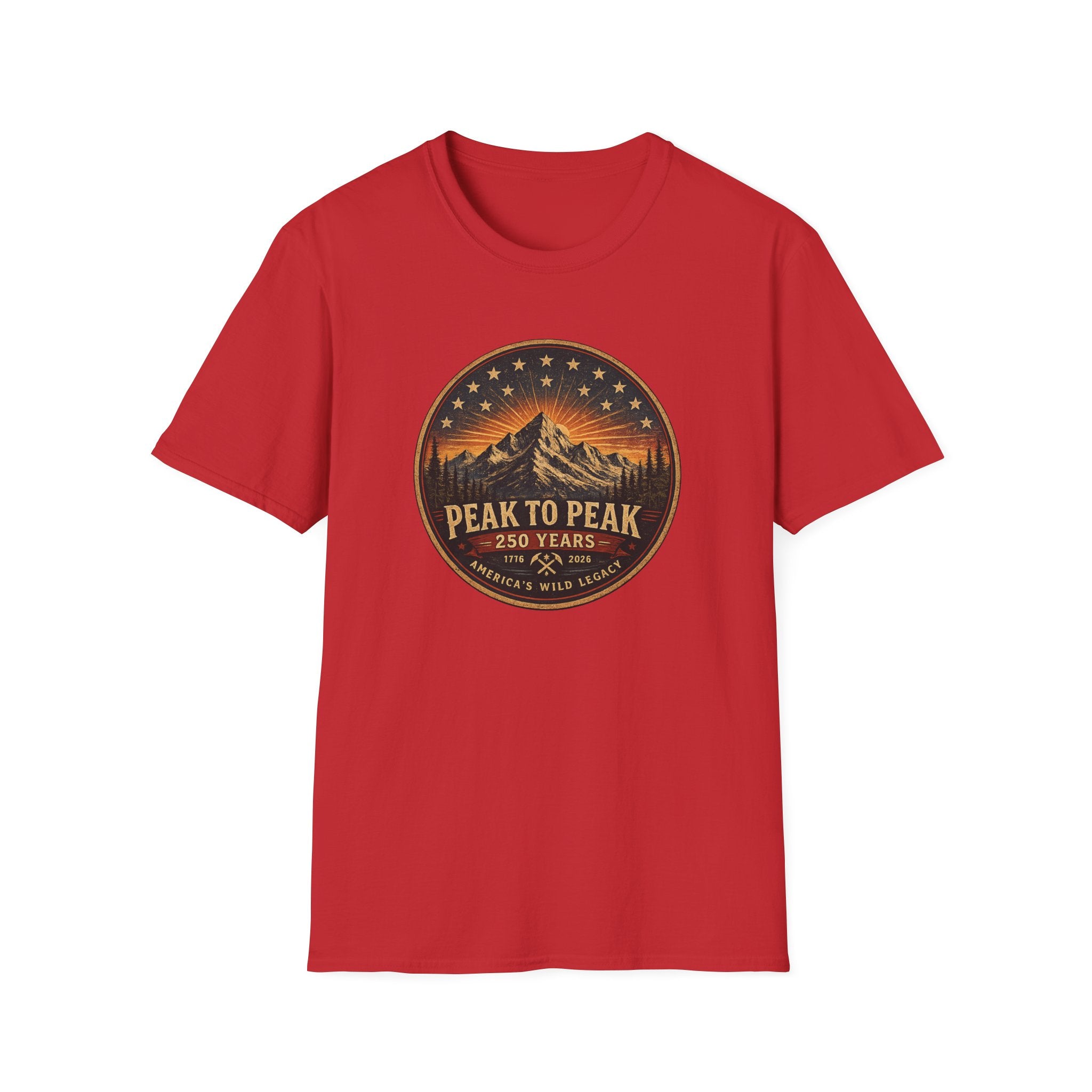 Peak to Peak Mountain T-Shirt — Vintage National Park Sunset Design