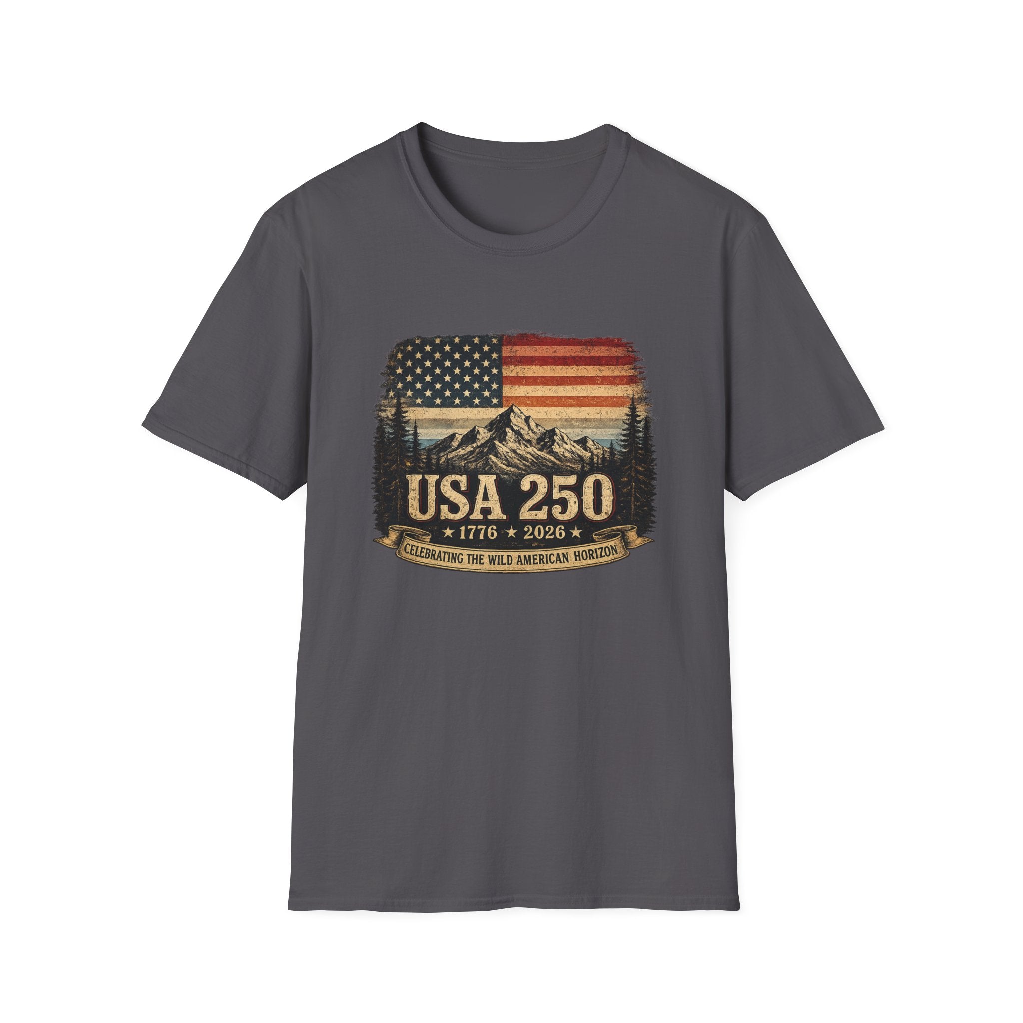 USA 250 Anniversary — Vintage American Flag & Mountain Design (1776–2026)