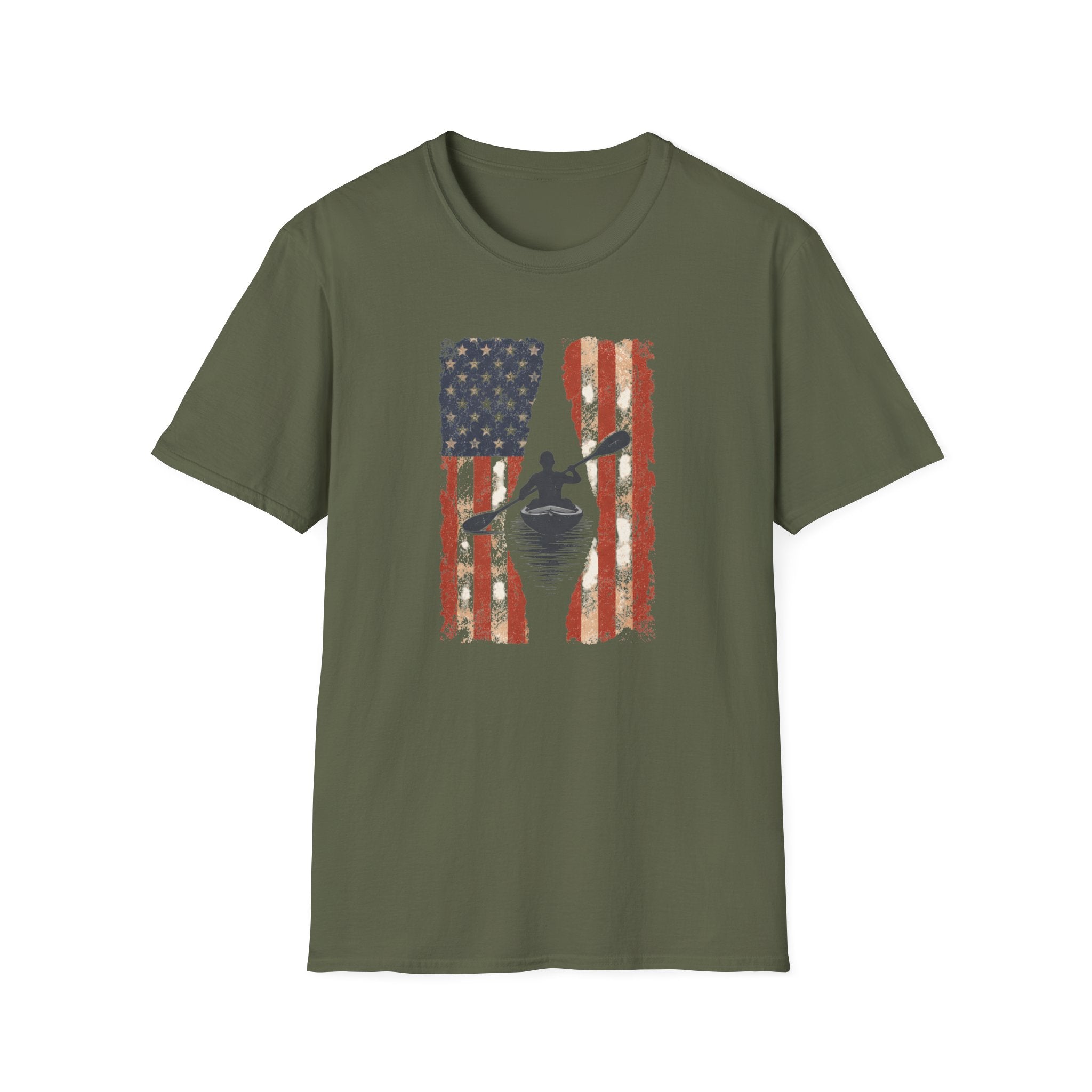 American Kayak Flag — Patriotic Kayaking Tee for Outdoorsmen