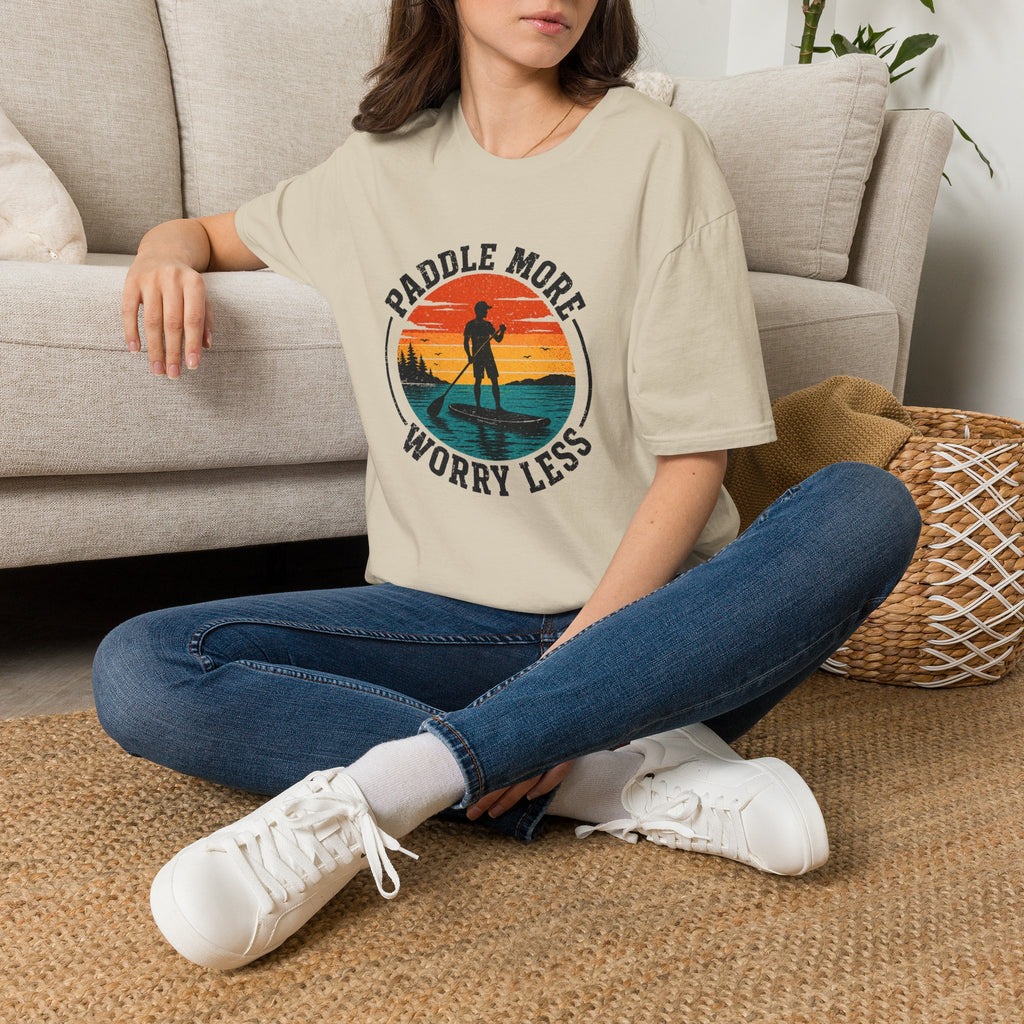 Paddle More Worry Less — Retro Sunset Stand Up Paddleboard Tee