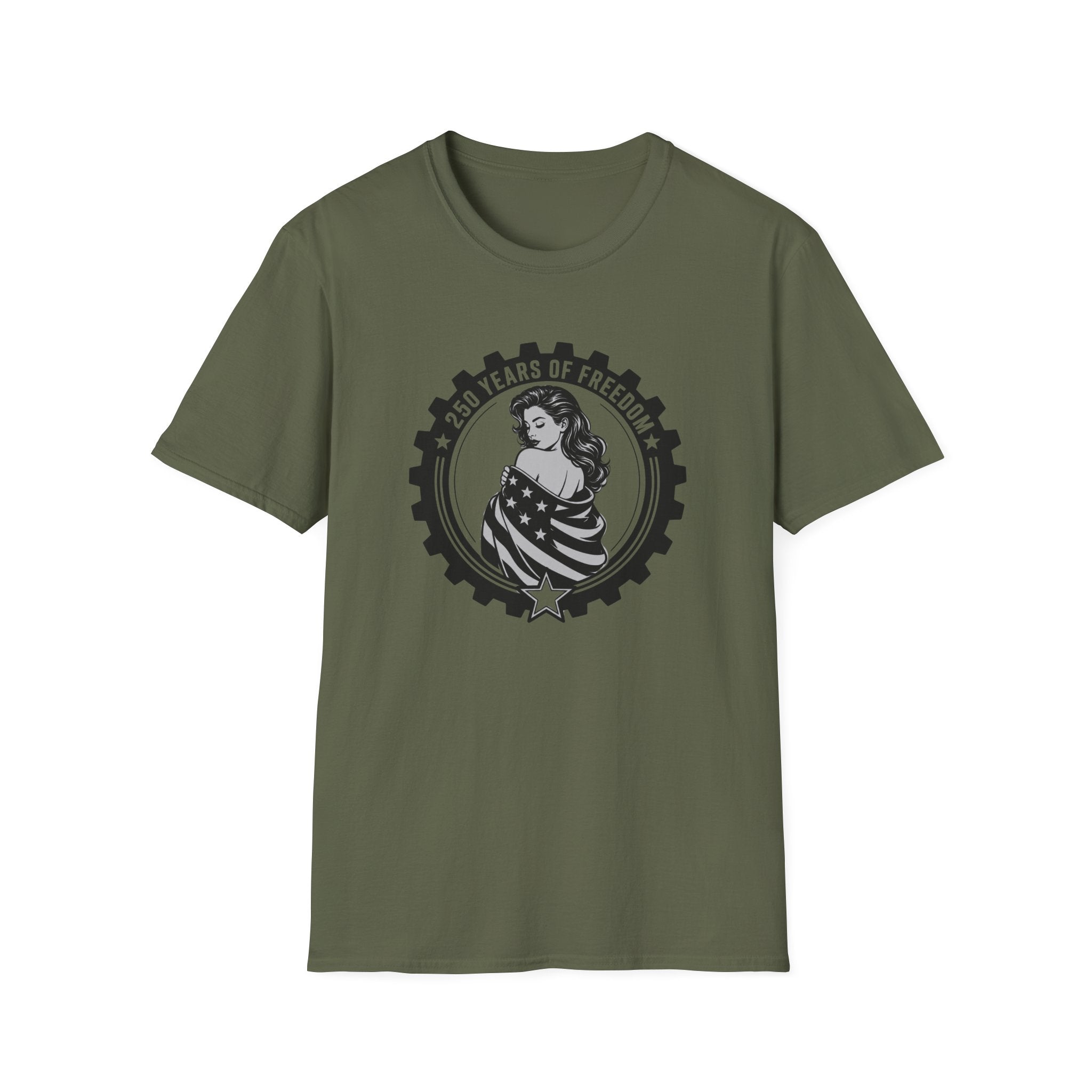 Patriotic '250 Years of Freedom' — American Flag Woman Graphic Tee