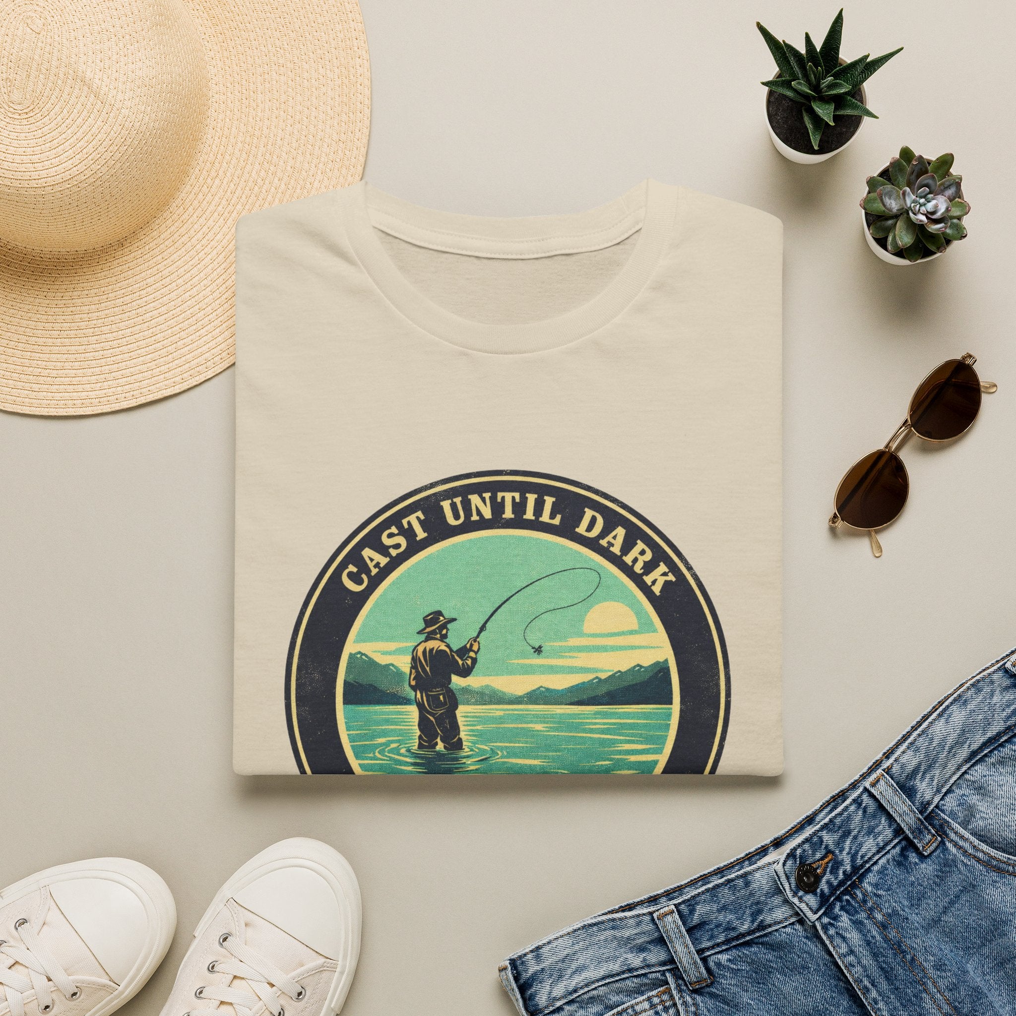"Cast Until Dark" Vintage River Angler Tee